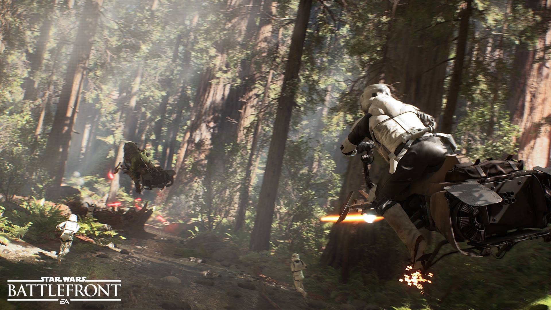 Star Wars Battlefront Star Wars Speeder Bike Endor Battle Of Endor Trees Scout Trooper Video Games 1920x1080