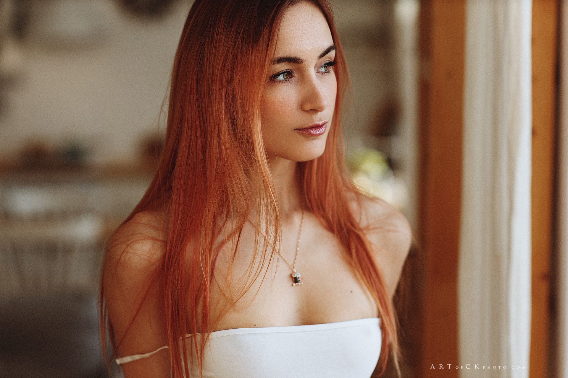 Elena Kvardakova Women Model Redhead Long Hair Straight Hair Looking Away Bokeh Depth Of Field Bare  1920x1280