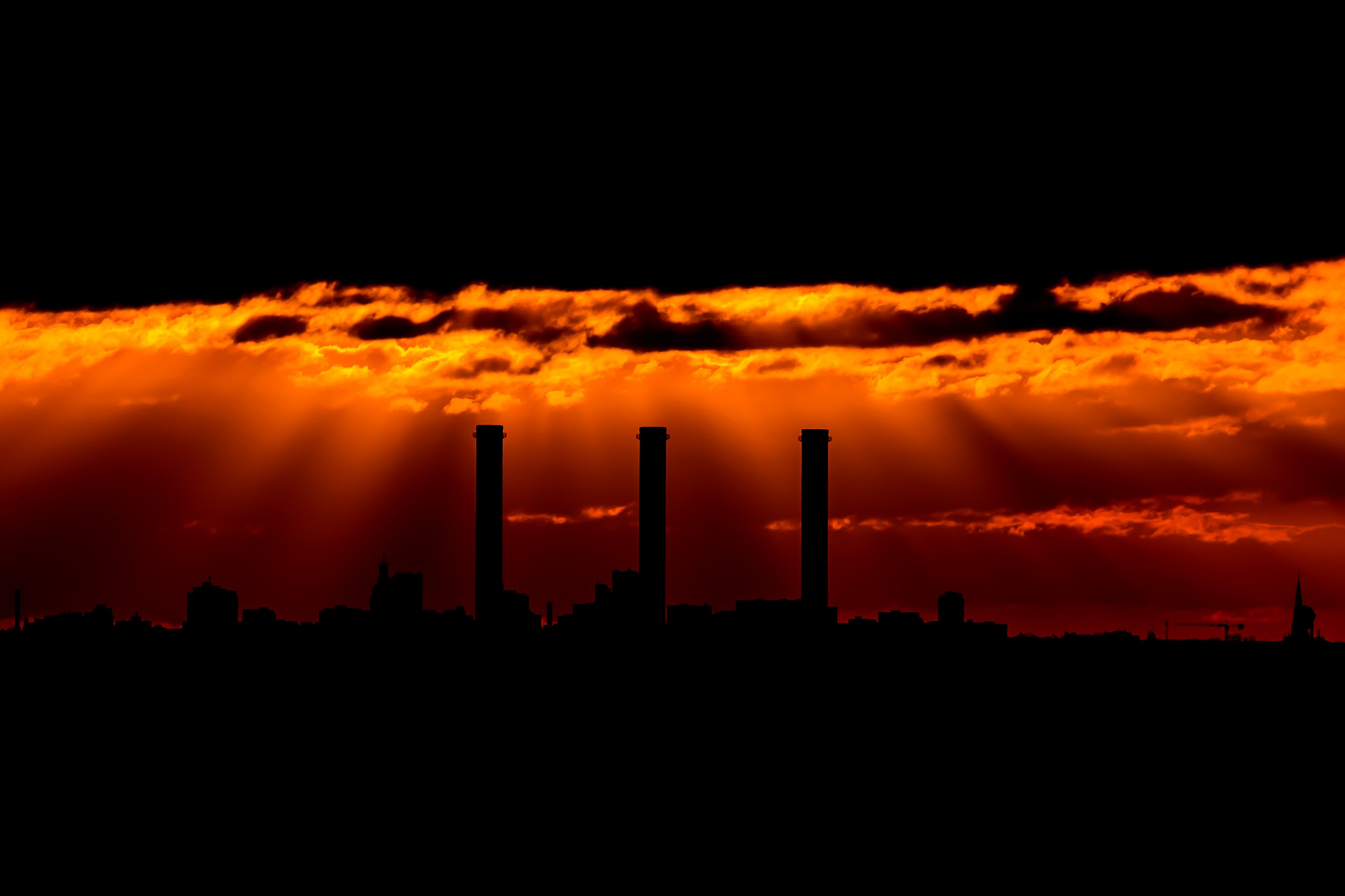 Factory Tubes Sunset Dark Sky Factories Industrial 3240x2160