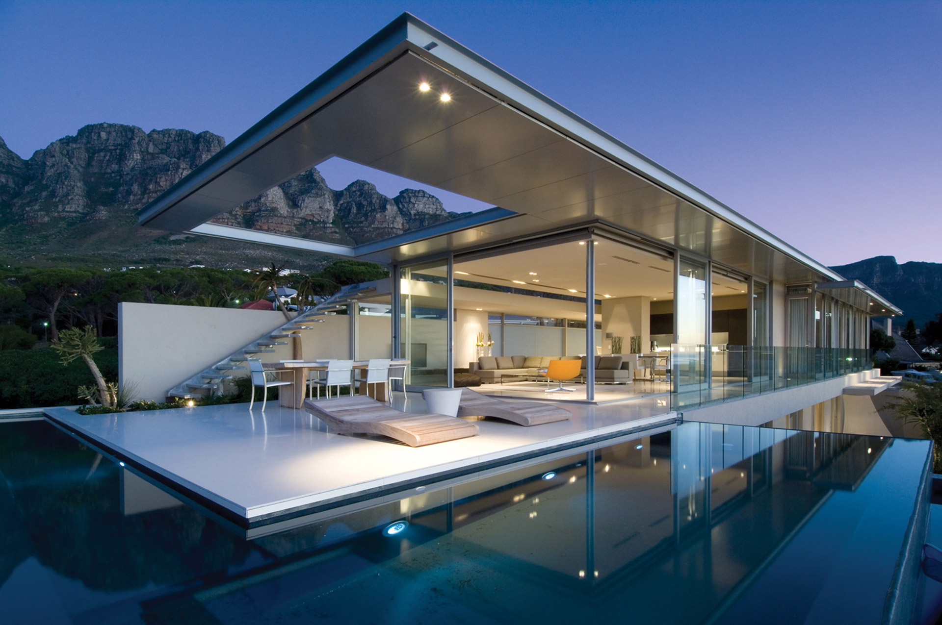 Cape Town Mountains House Swimming Pool Modern Lounge Reflection Twelve Apostles Table Mountain 1920x1275