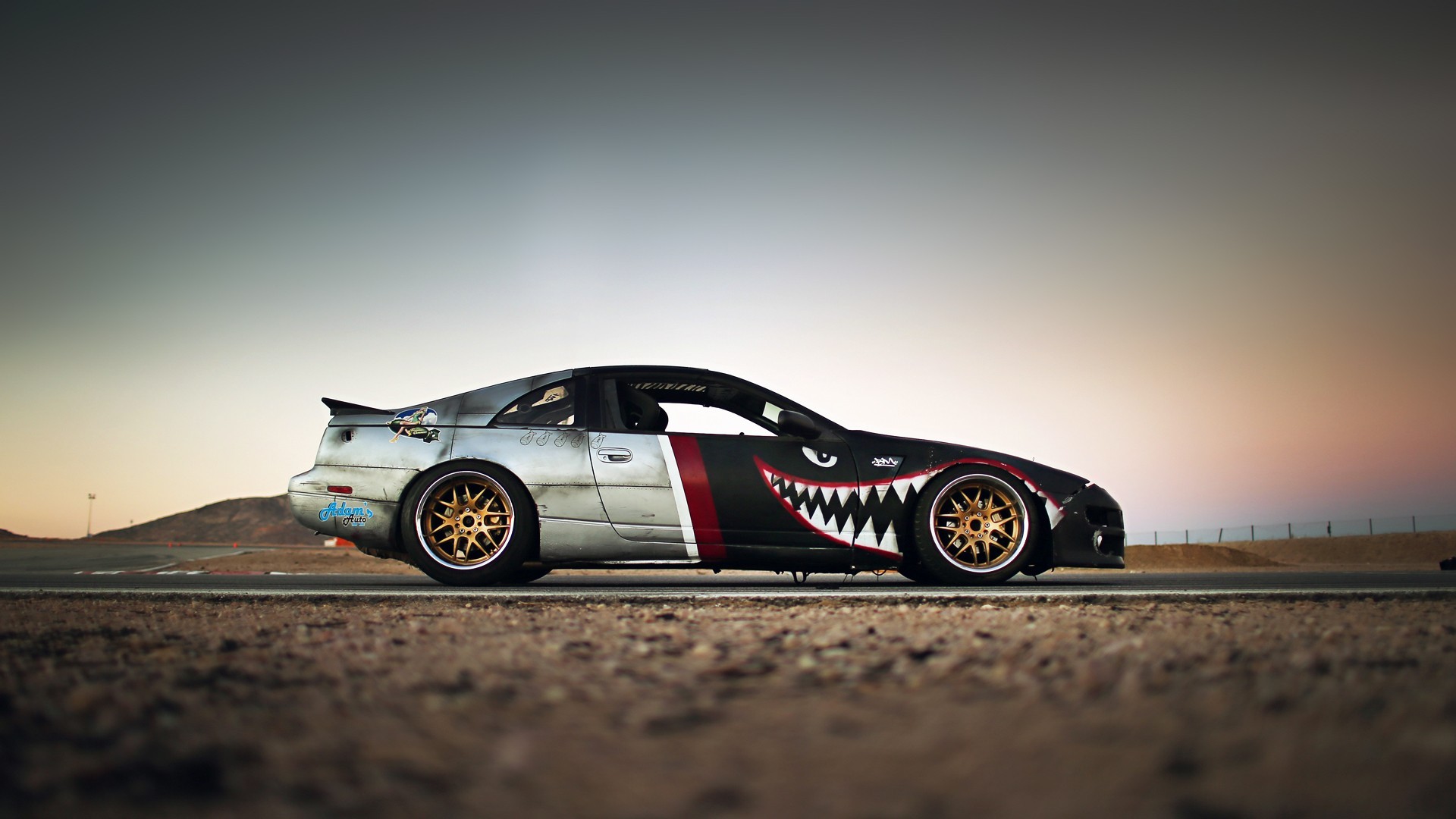 Nissan 300ZX Nissan Car Tuning Drift Worms Eye View Colored Wheels 1920x1080