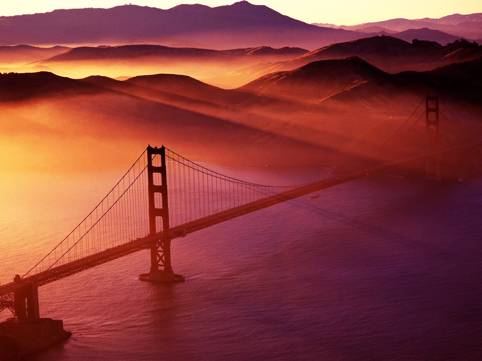 Water Landscape Hills Mountains Bridge Tower Bridge Red Sun Sunlight Red Sunlight Horizon Photograph 1600x1200