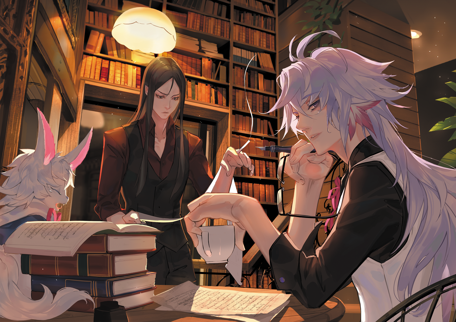 Fate Grand Order Male Books Bookcase Glasses Smoking 1500x1060