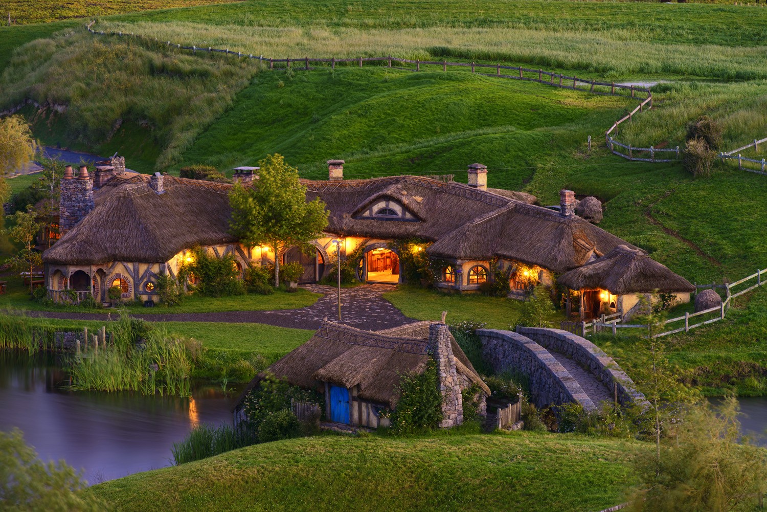Nature Landscape Trees House Field New Zealand Hobbiton The Lord Of The Rings Lights Grass Bridge Ri 1500x1001