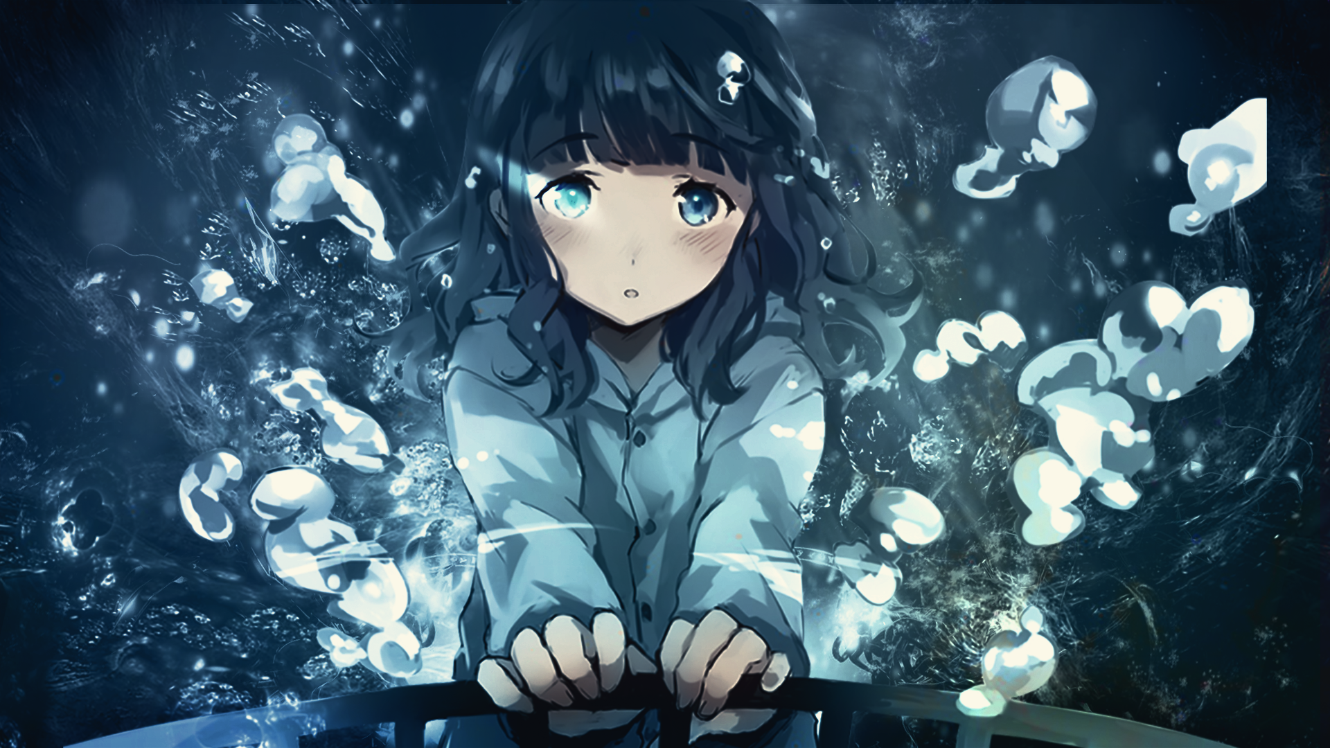 Anime Anime Girls Water Signatures Blushing Blush Looking At Viewer 1920x1080