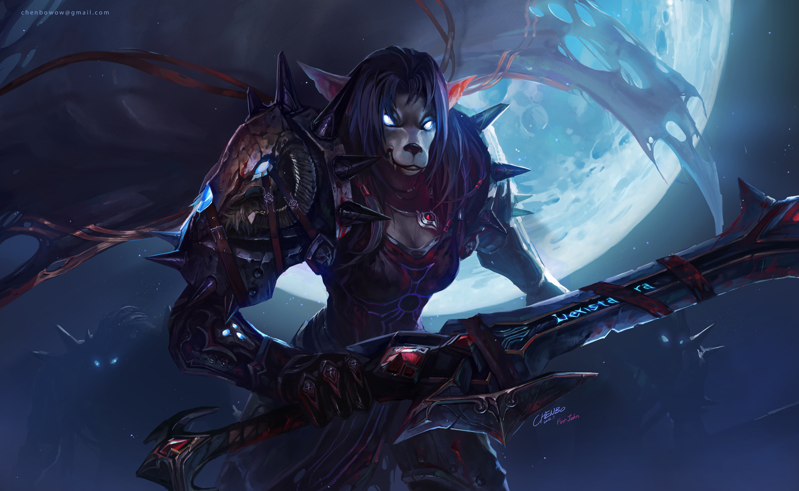 Chenbo Fantasy Art Warcraft World Of Warcraft Weapon Pointy Ears Glowing Eyes Long Hair Blue Eyes Bl 1600x984