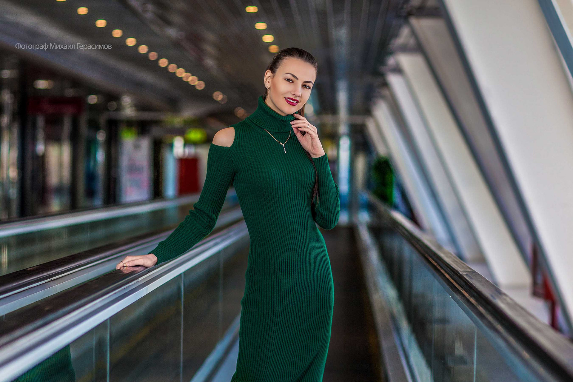 Mihail Gerasimov Women Model Green Dress Tight Dress 1920x1280