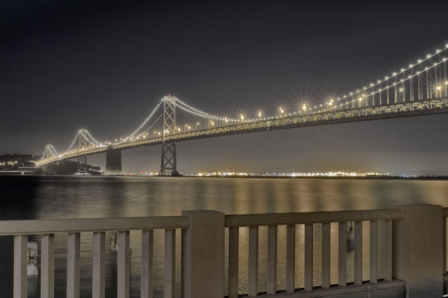 Bridge Night San Francisco Oakland Bay Bridge City Lights Suspension Bridge 1504x1000