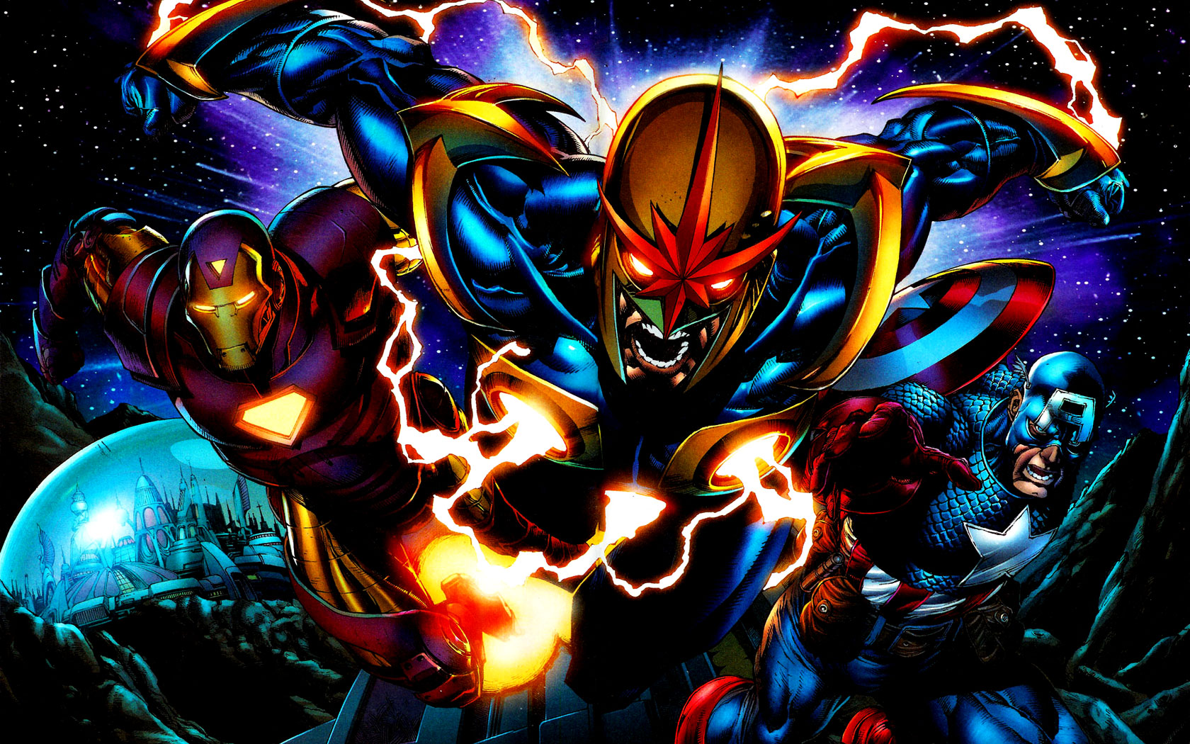 Marvel Comics Iron Man Captain America Nova 1680x1050
