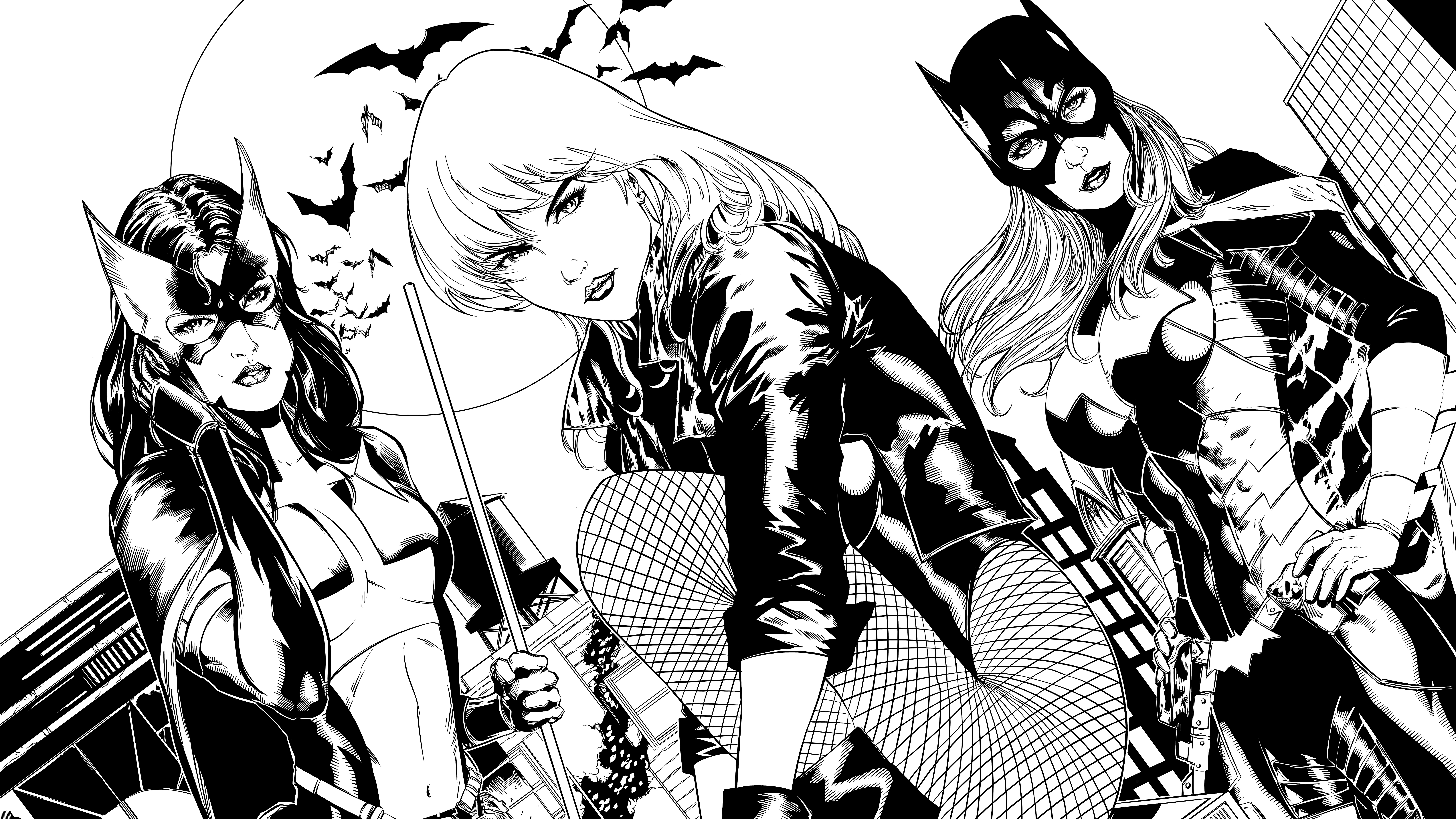 Batgirl Black Canary Huntress DC Comics 8000x4500