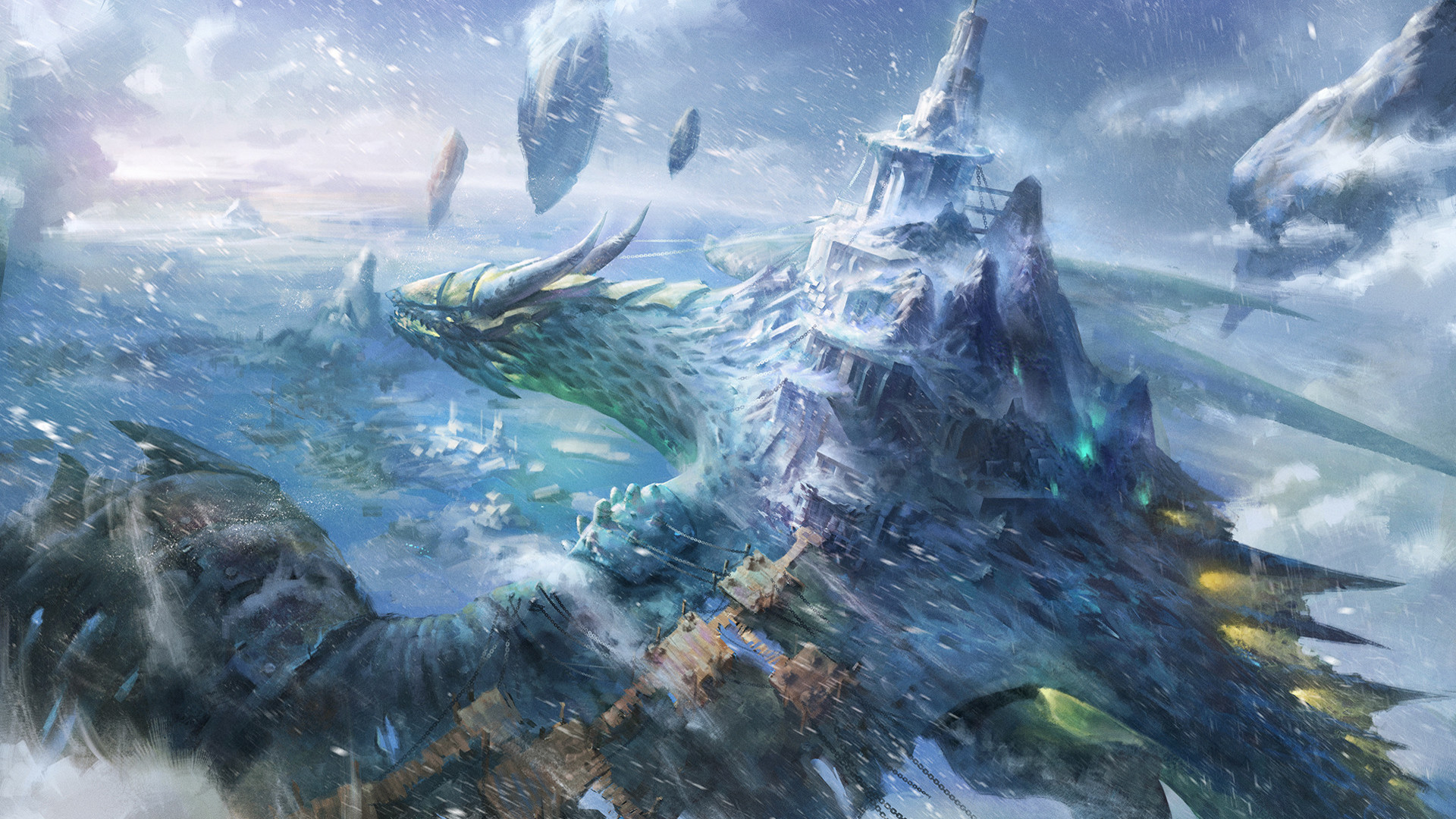 Digital Art Fantasia Dragon Ice Fantasy Art Fantasy City 1920x1080