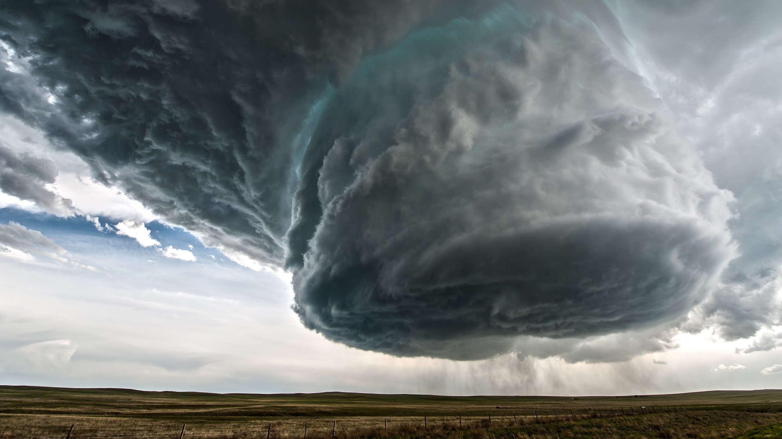 Nature Landscape Clouds Storm Wyoming USA Supercell Nature Rain Field Grass Fence 2560x1440