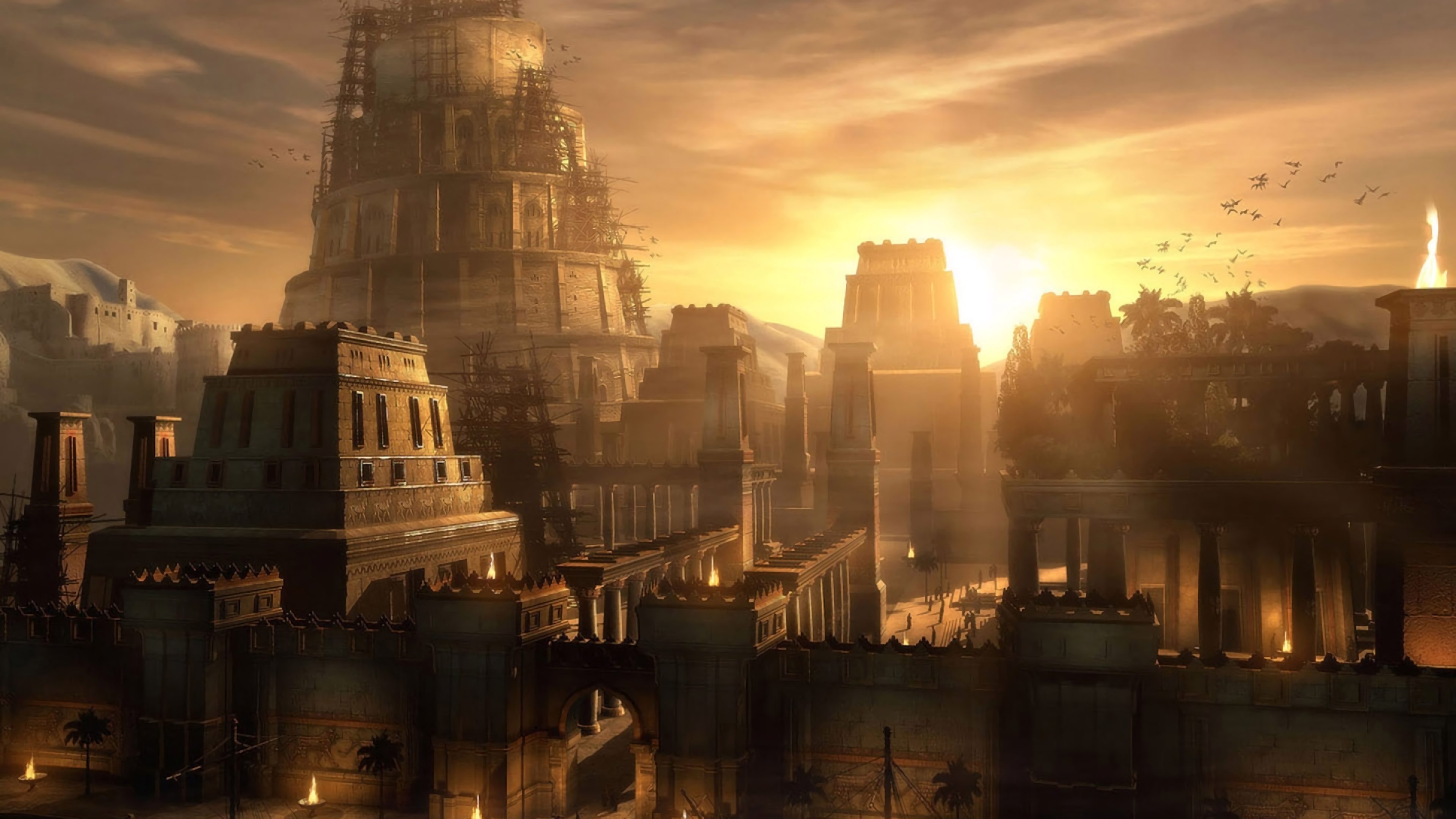 City Tower Of Babel Fantasy Art Sunlight Fantasy City Artwork 3840x2160