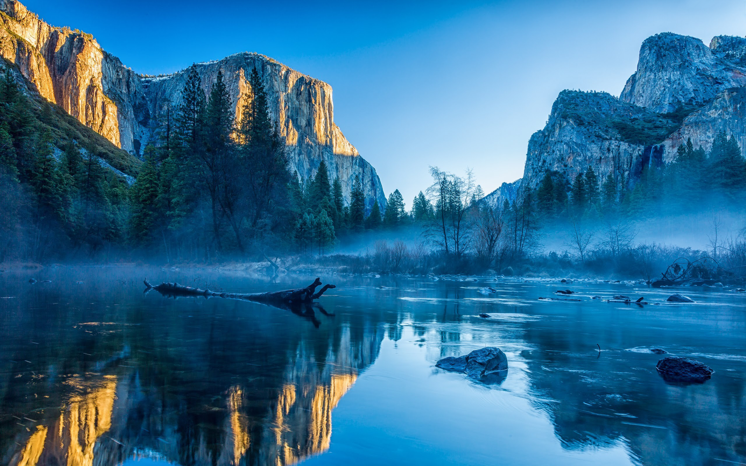 Yosemite National Park USA Yosemite Valley California Landscape River Water OS X Reflection Mist Nat 2560x1600