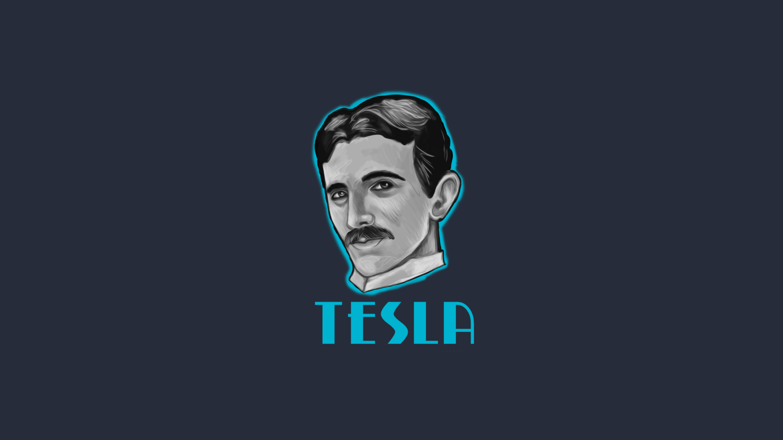 Nikola Tesla Science Men Cyan Drawing Simple Background Mustache 1600x900
