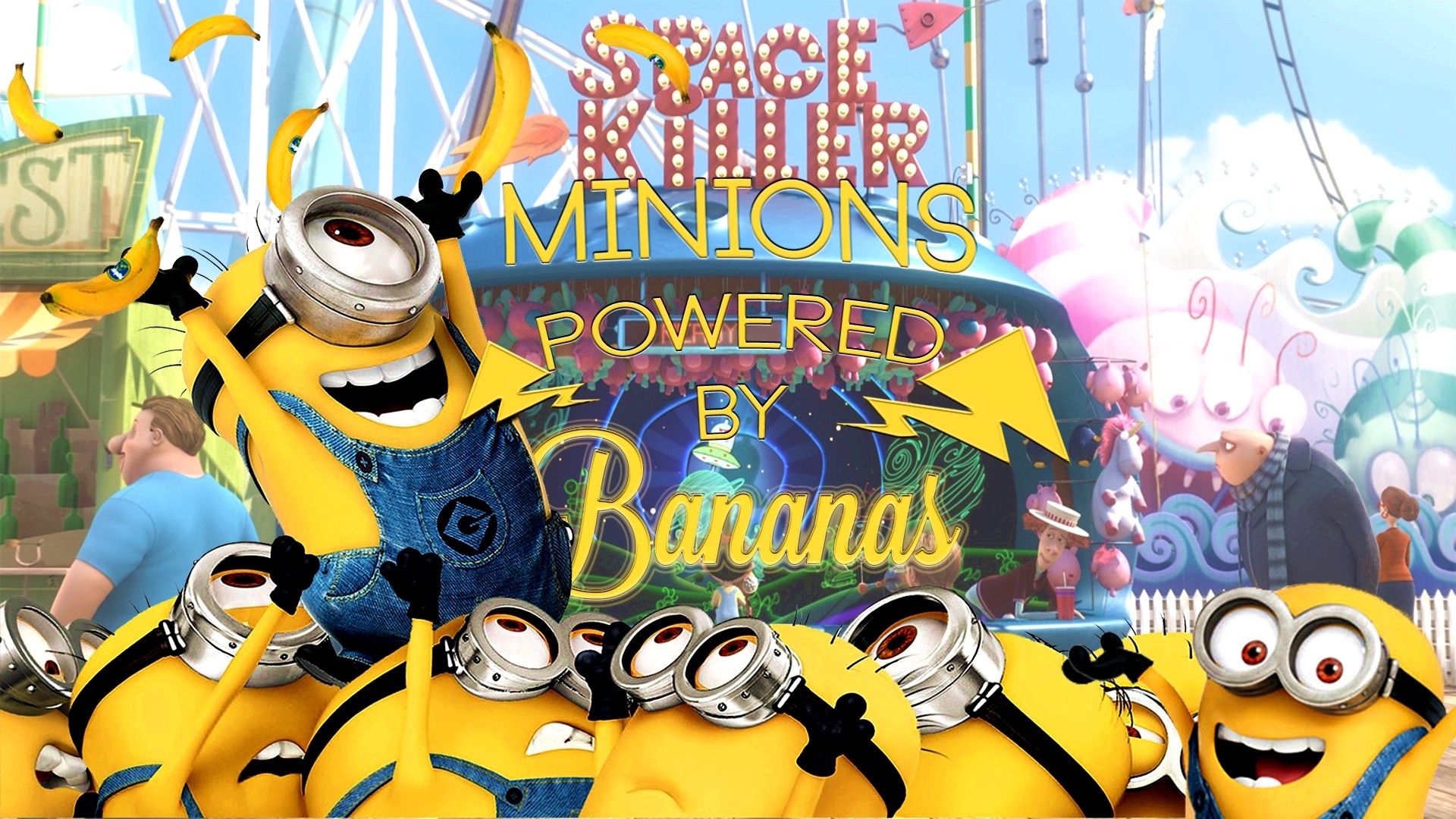 Minions Despicable Me Bananas Happy Wallpaper Resolution 19x1080 Id Wallha Com