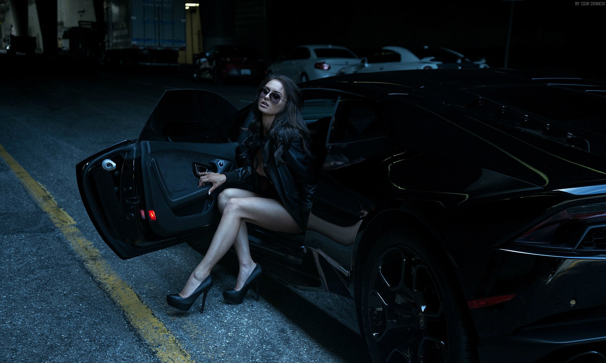 Dark Car Legs Women Model Egor Zhinkov Lamborghini Lamborghini Huracan Huracan Leather Jackets Women 2048x1229
