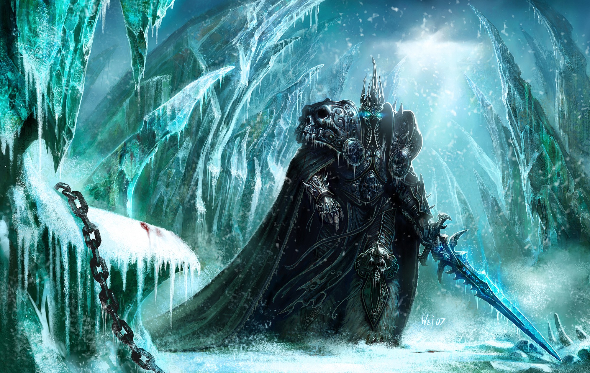 Arthas Warcraft World Of Warcraft PC Gaming Chains Ice Fantasy Art Cyan 2000x1265