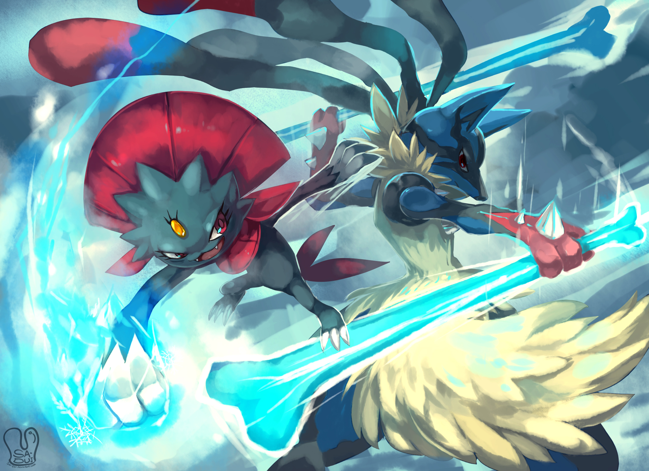 Lucario Pokemon Mega Lucario Pokemon Weavile Pokemon Pokken Tournament Pokemon Red Eyes Claws Fangs  2213x1608