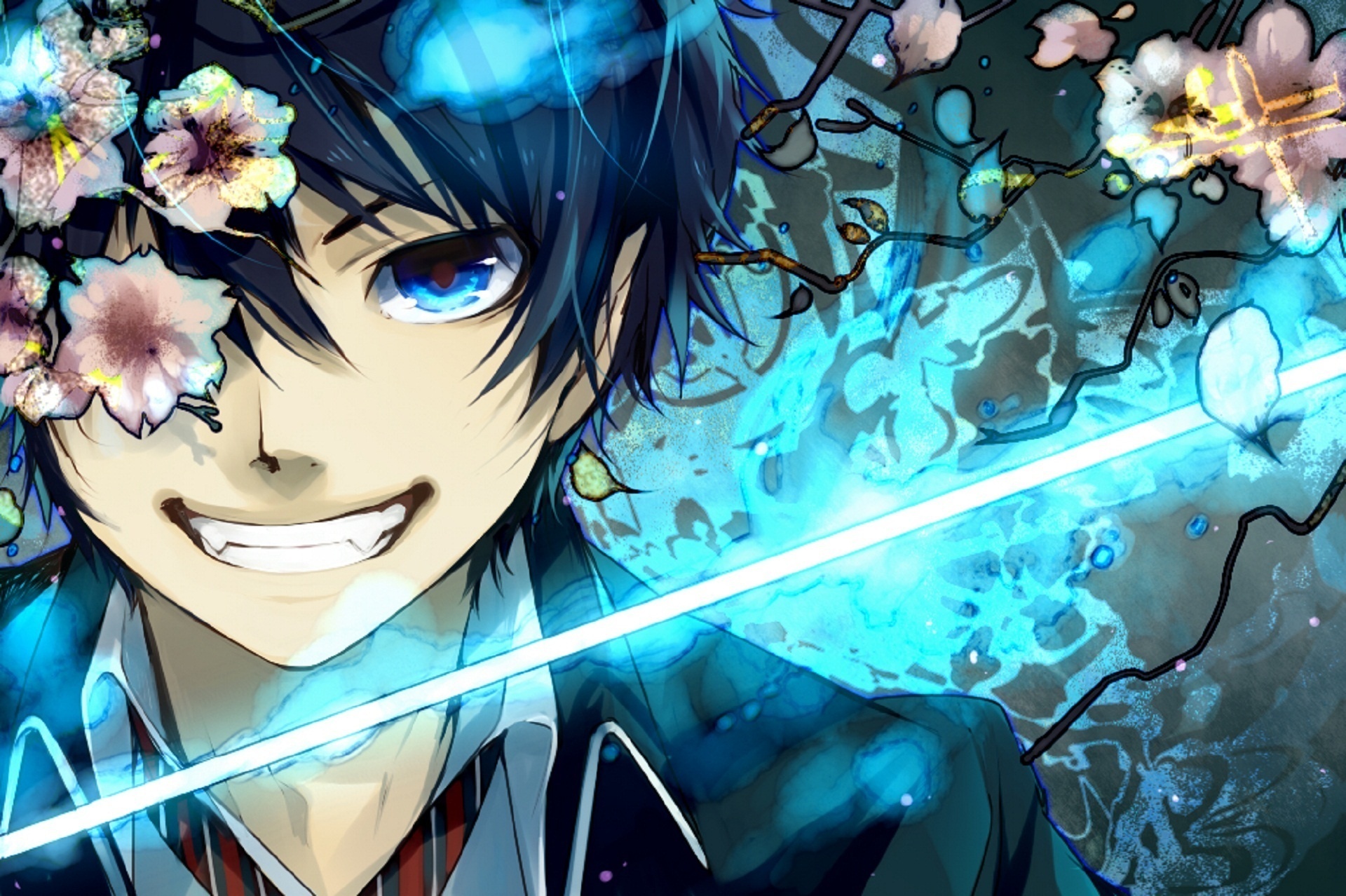 Ao No Exorcist Rin Okumura Kurikara Blue Exorcist Flower Blue Eyes Blue Exorcist 1920x1278