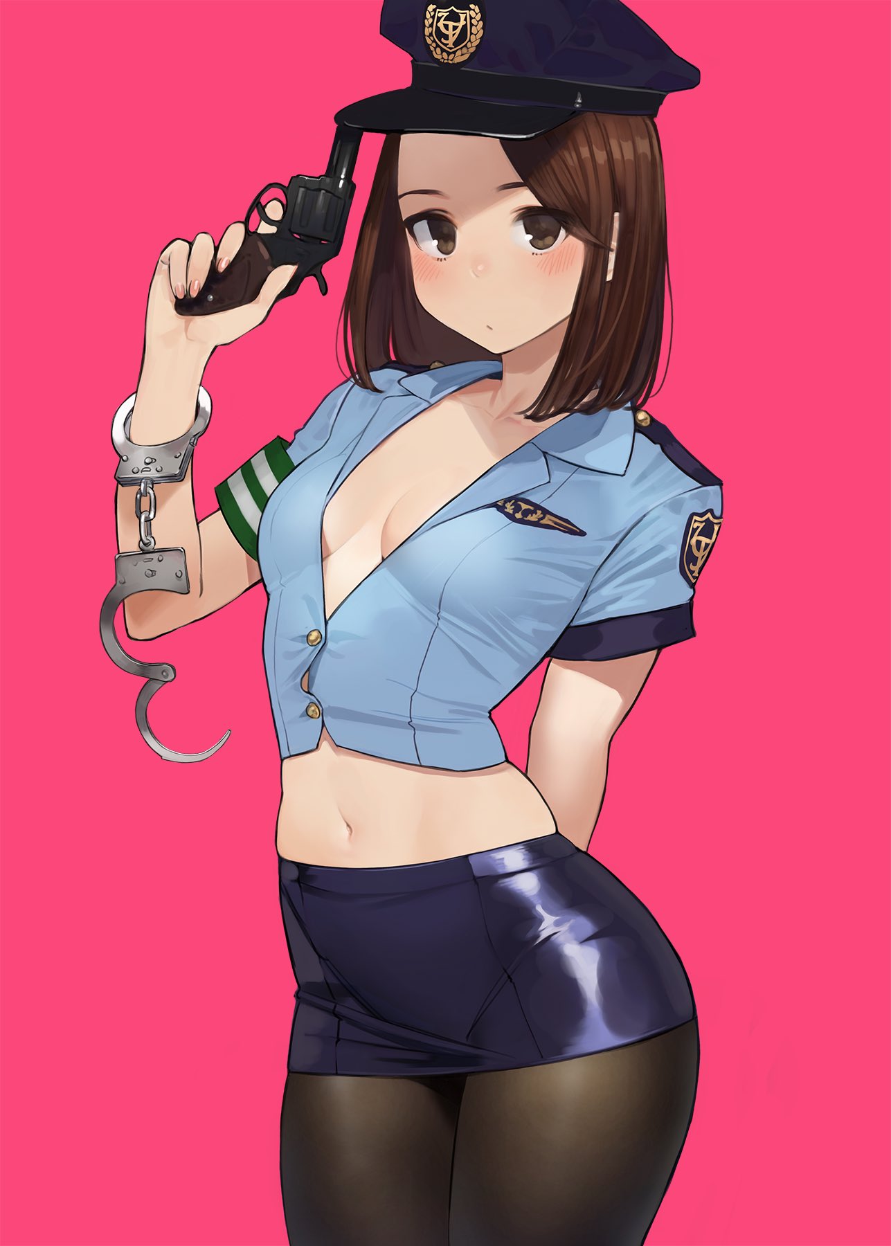 Anime Anime Girls Police Pistol Brunette Miru Tights Yomu 1287x1800