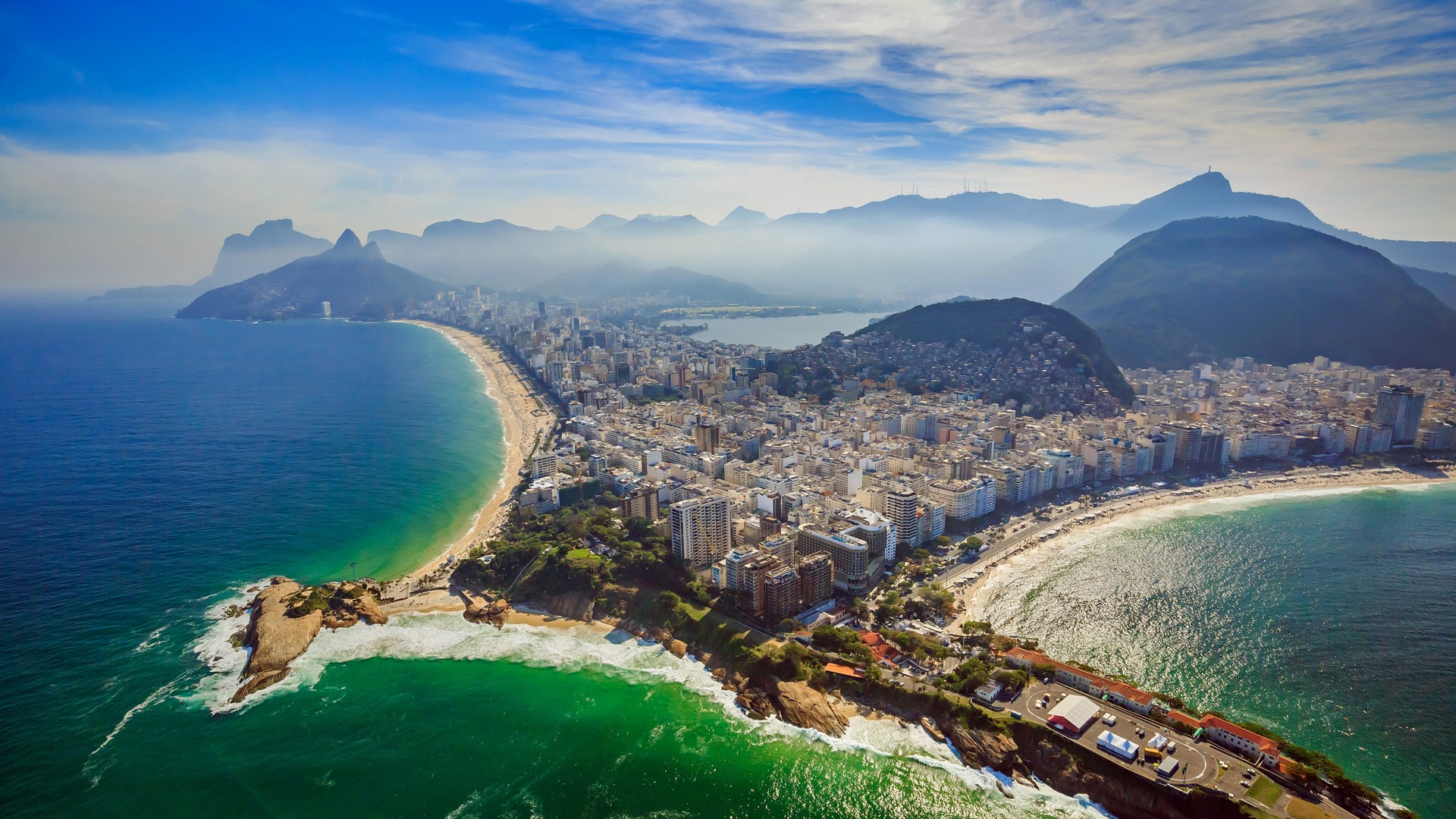 Brazil Rio De Janeiro Copacabana Beach Mountains Sky Clouds Atlantic Ocean Mist Landscape Cityscape 1920x1080