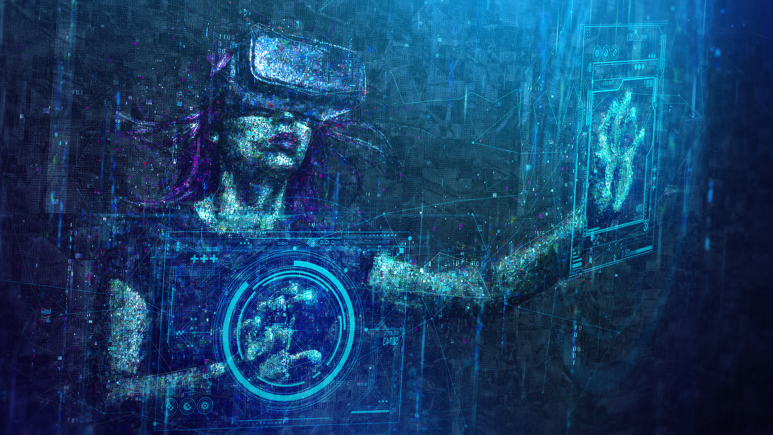 Abstract Virtual Reality Digital Art Cyan Blue 2560x1440