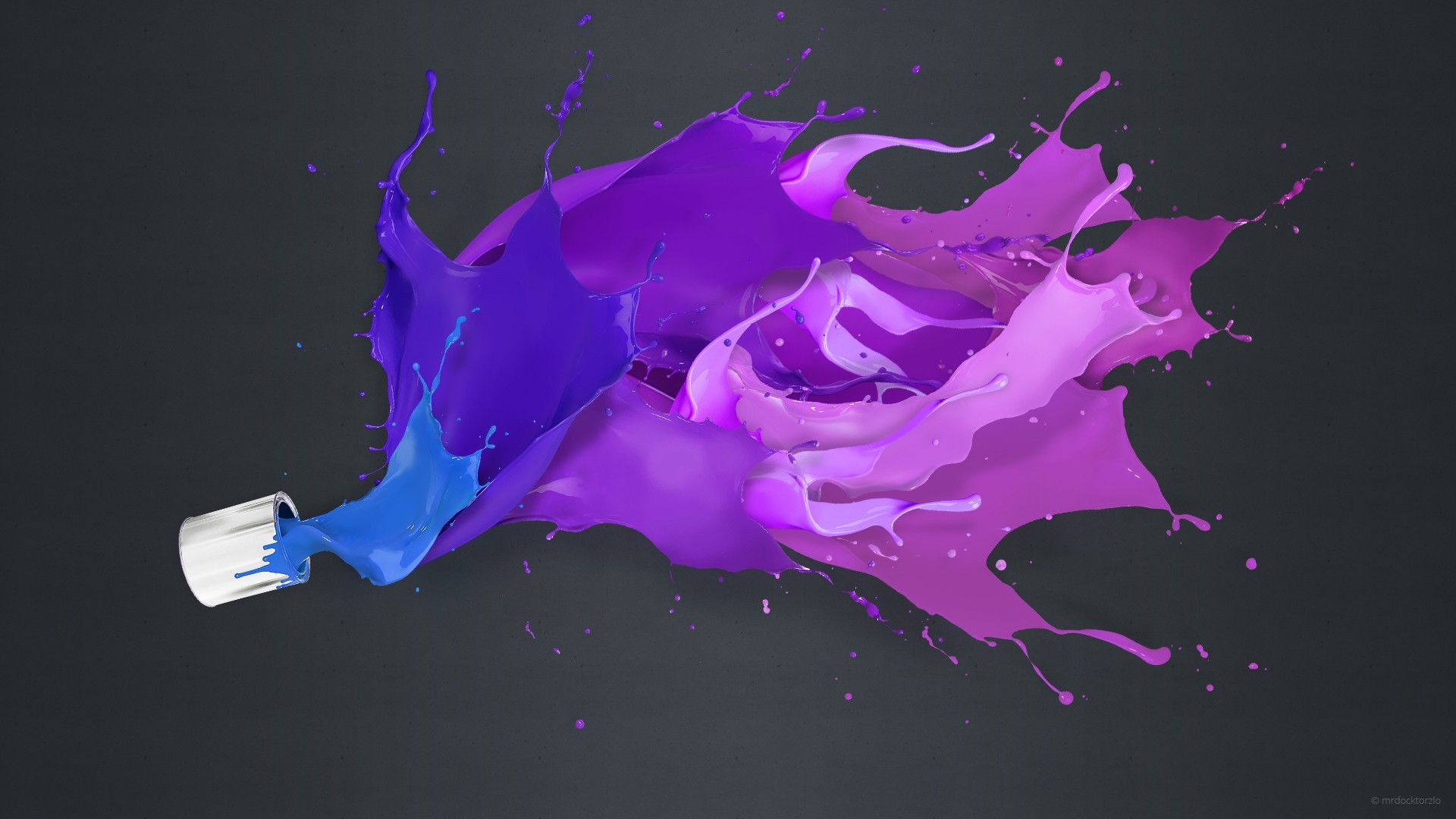 Photoshop Painting Purple Paint Can Splashes Simple Background Digital Art 1920x1080