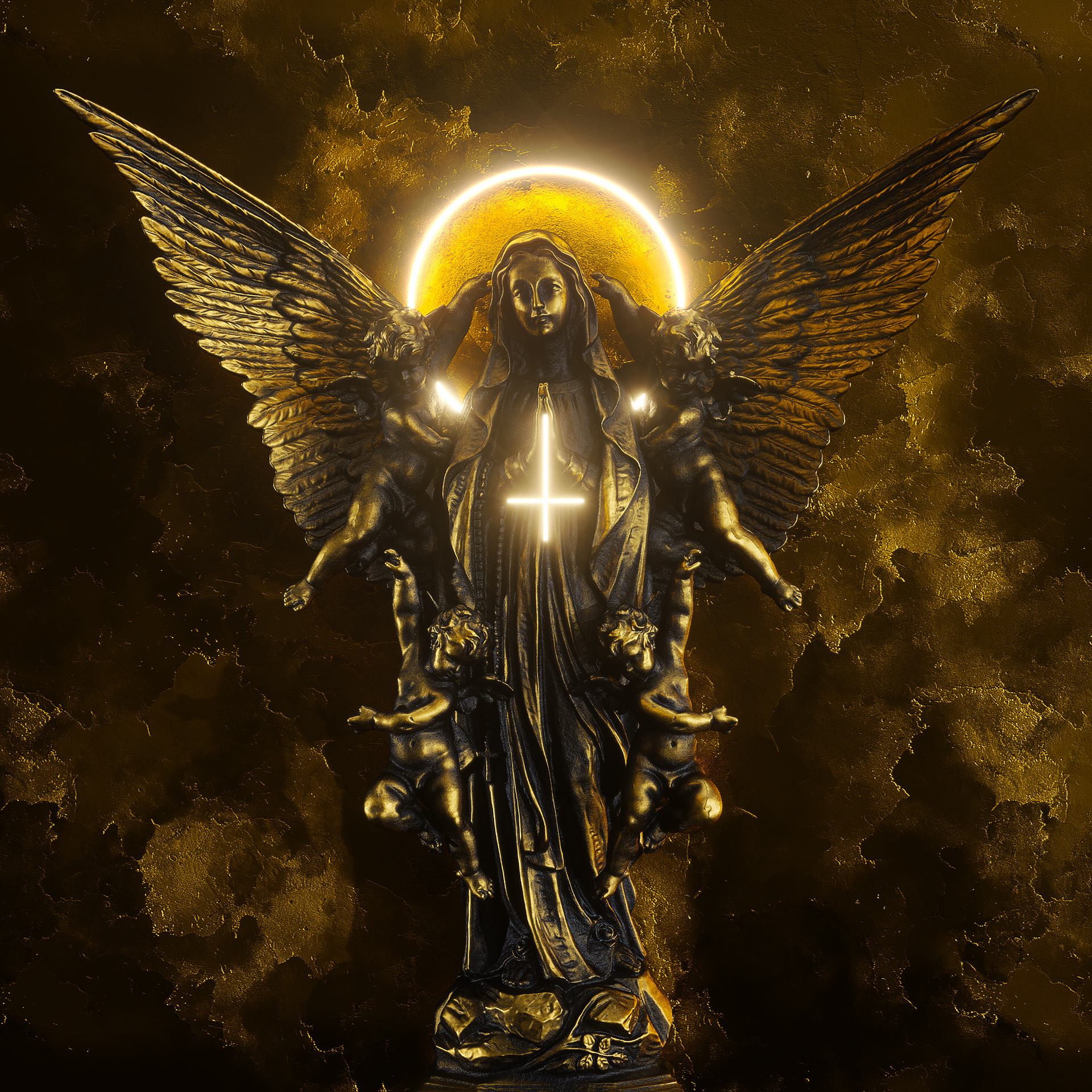 Billelis Skull Cult Gold 3D Artwork Digital 1920x1920