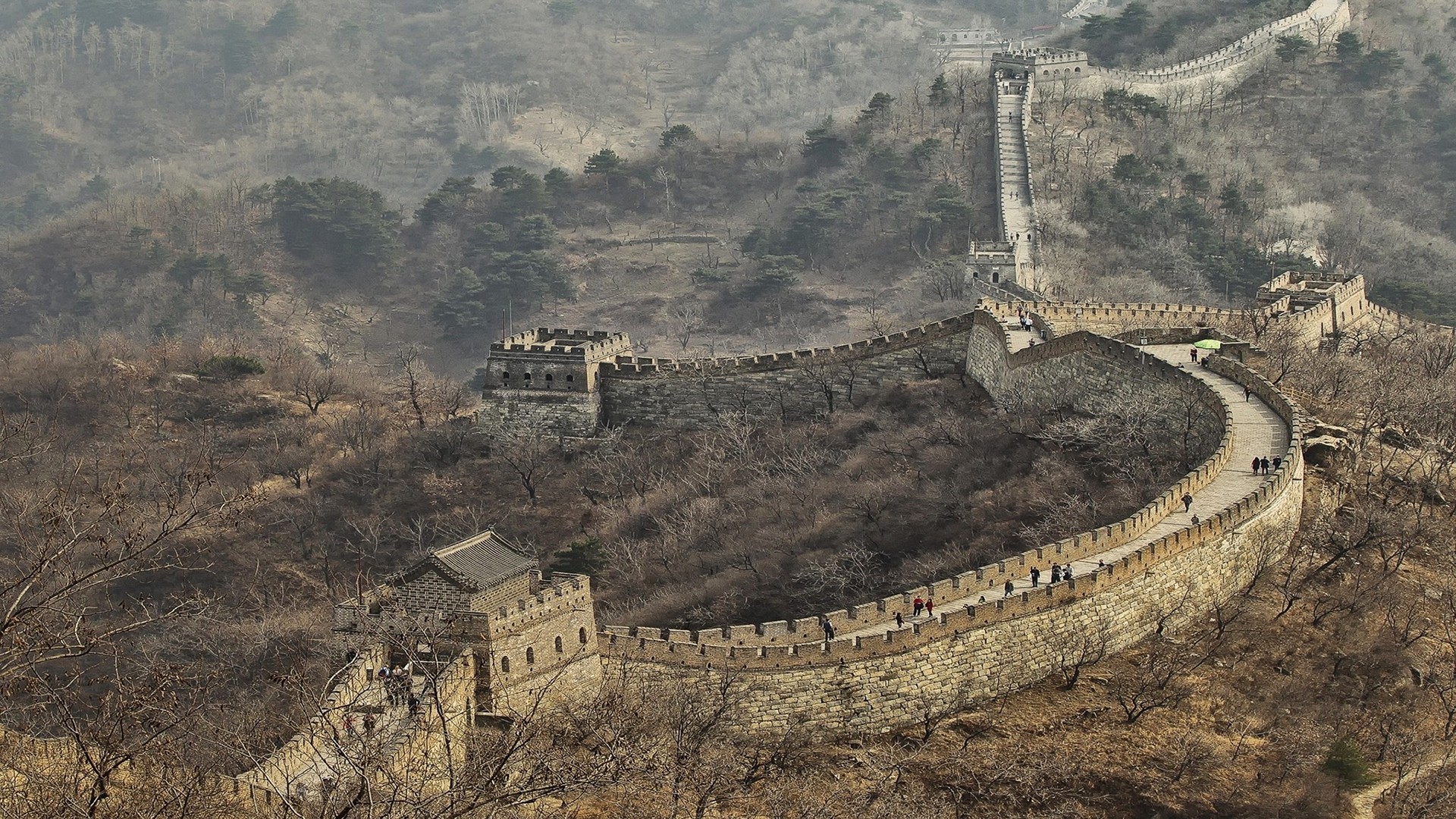 Architecture Landscape Great Wall Of China Fall Nature Trees Tower Tourism 1920x1080