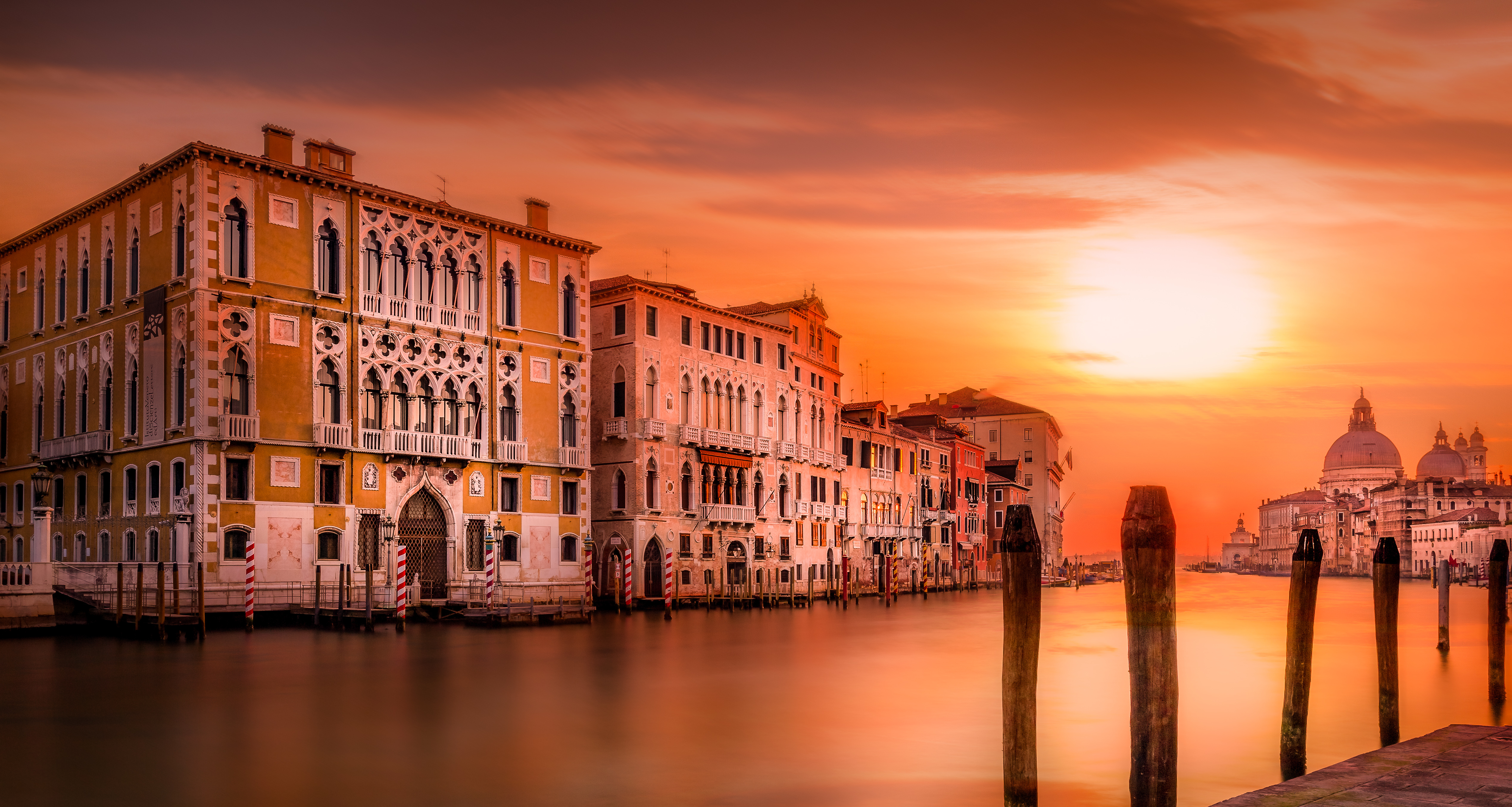Venice Grand Canal Italy Building Architecture Sunset 5079x2712
