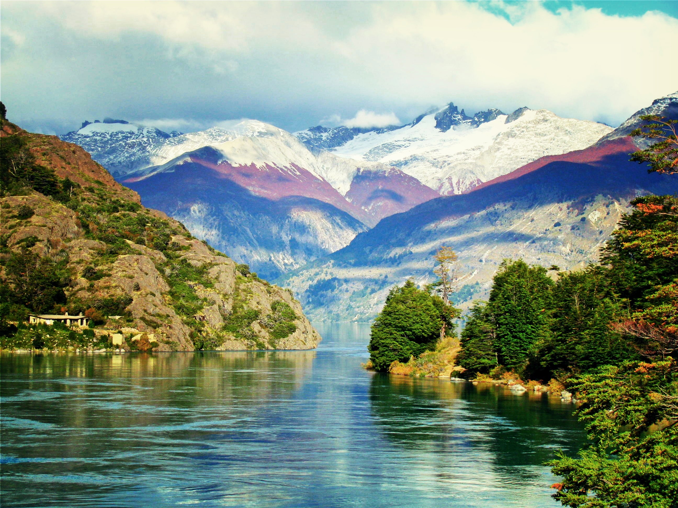 Mountains Fjord Chile Patagonia Snowy Peak Andes Trees Water Nature Landscape 2592x1944