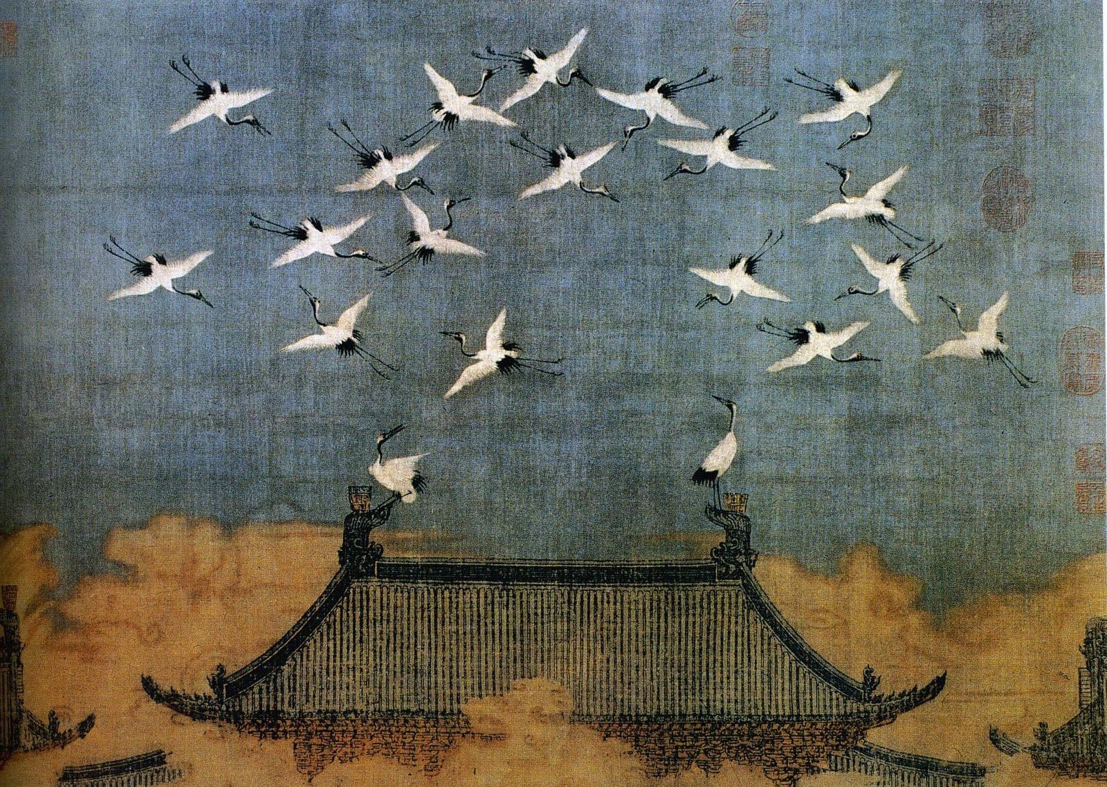 Artwork Chinese Painting Cranes 1600x1138