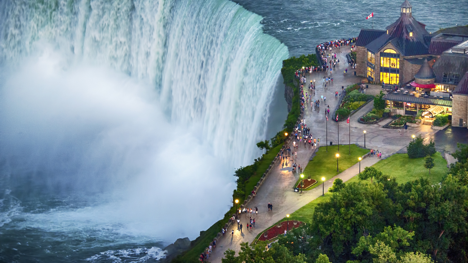 Nature Landscape Aerial View Water Trees Forest Tourism Niagara Falls Waterfall Canada Building Crow 1600x900