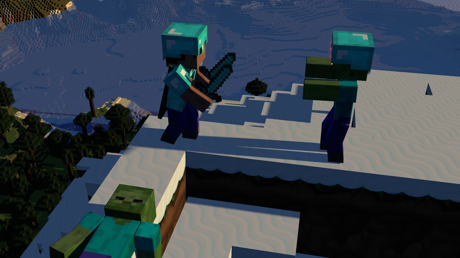 Attack Zombies Mountains Snow Minecraft 1920x1080