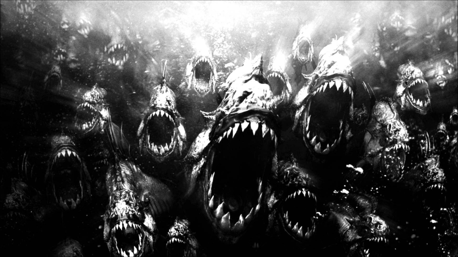 Creepy Horror Monochrome Piranhas 1920x1080