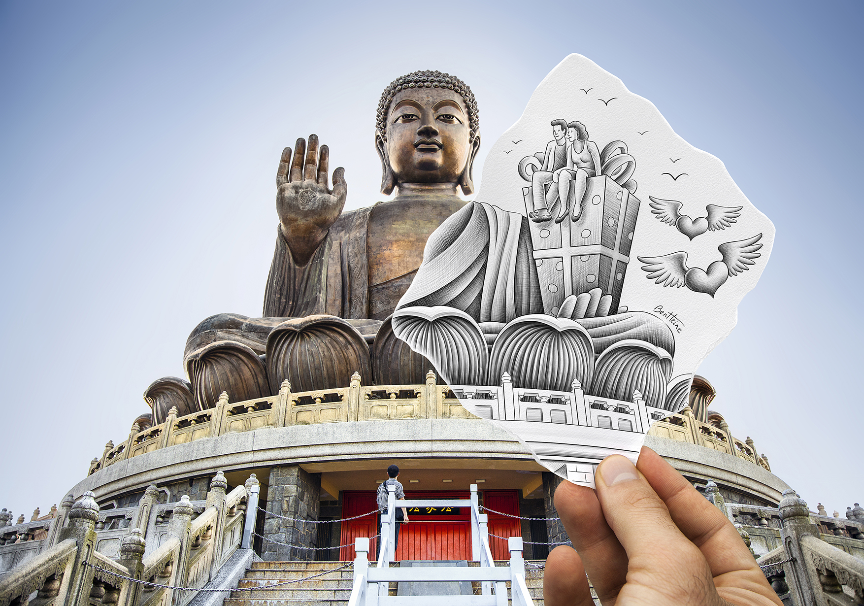 Buddha Buddhism Tian Tan Buddha Statue Hong Kong Meditation Hands Drawing Monochrome Artwork Lotus F 1754x1230