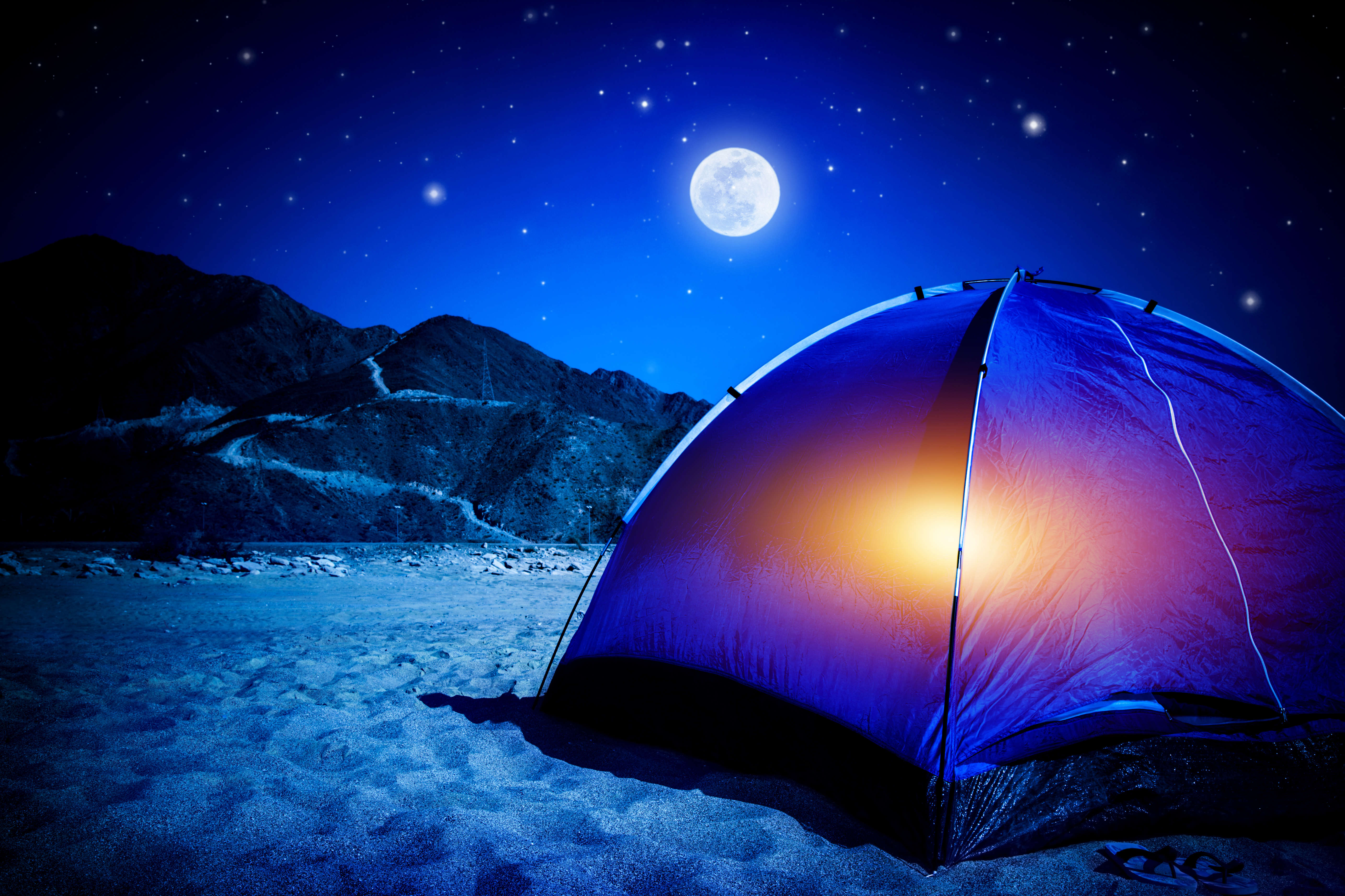 Camp Mountain Moon Night Sand Tent Starry Sky 5616x3744