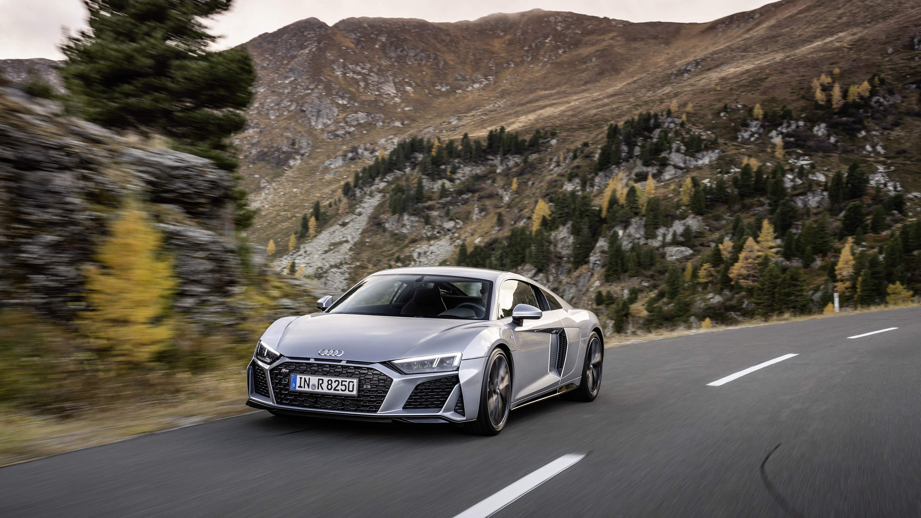 Audi R8 V10 Road Car Vehicle Motion Blur Mountains Audi R8 Type 4S 3840x2160