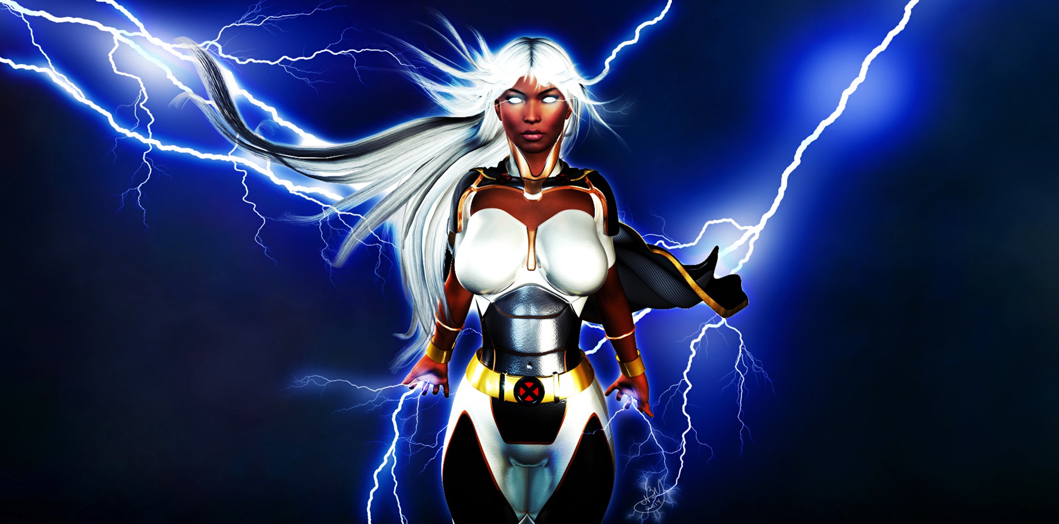 Storm Character X Men Fantasy Art Glowing Eyes Fantasy Girl 2184x1080