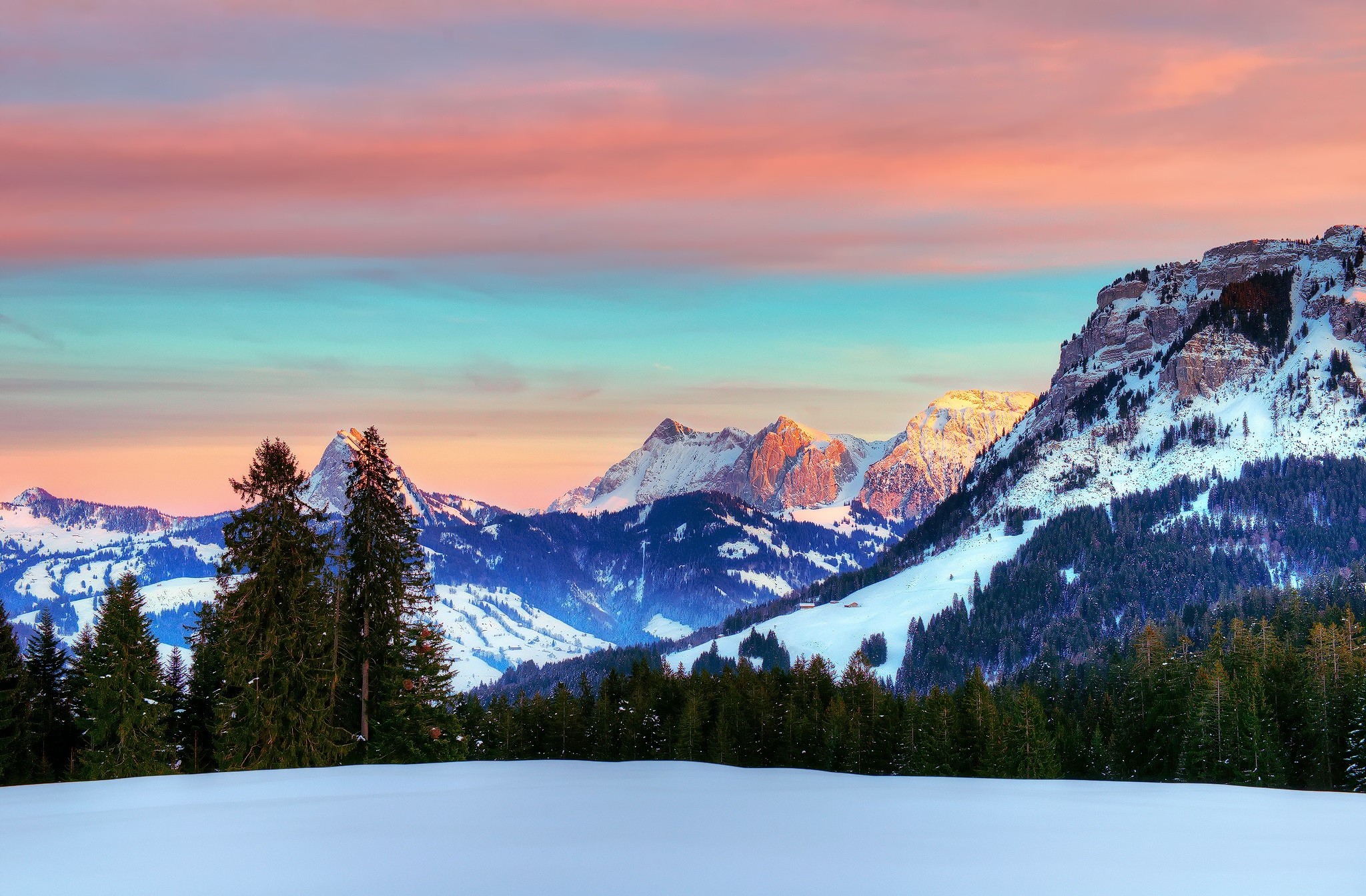 Mountain Winter Switzerland Alps 2048x1344