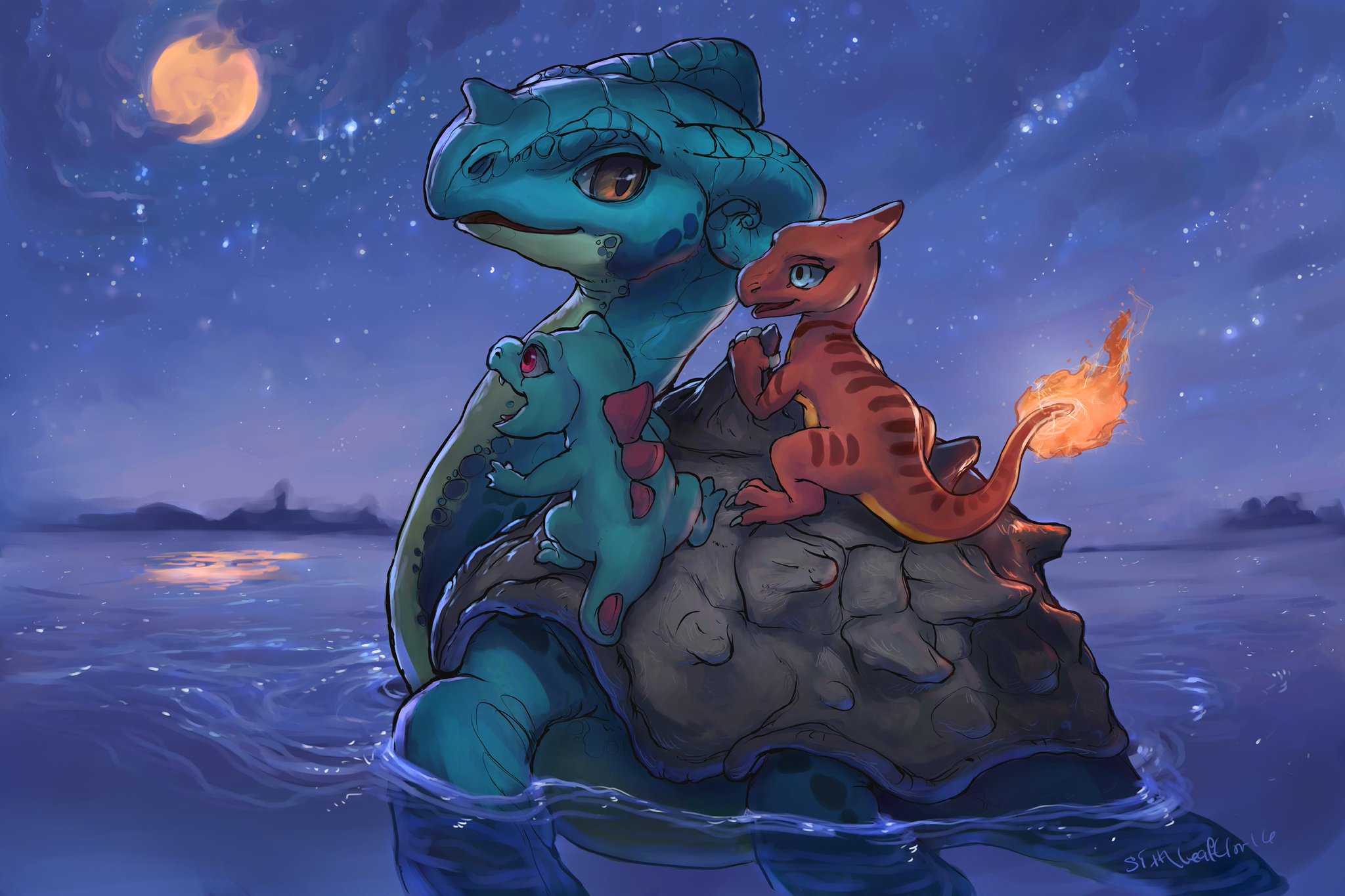 Artwork Pokemon Fan Art Charmeleon Lapras 2048x1365