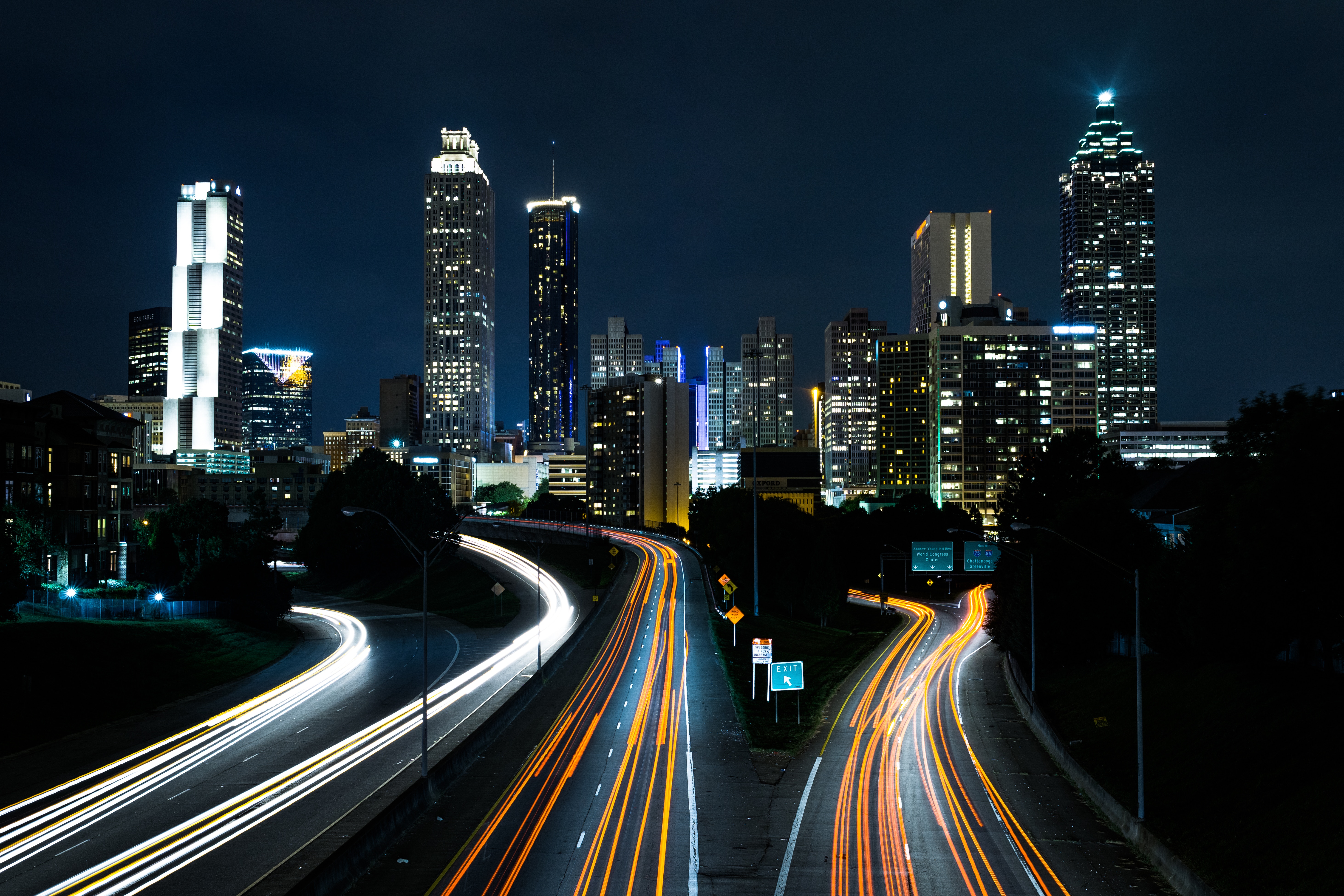 Jackson Atlanta USA City Night Night Sky Architecture Building Lights Traffic Lights Urban City Ligh 5851x3901