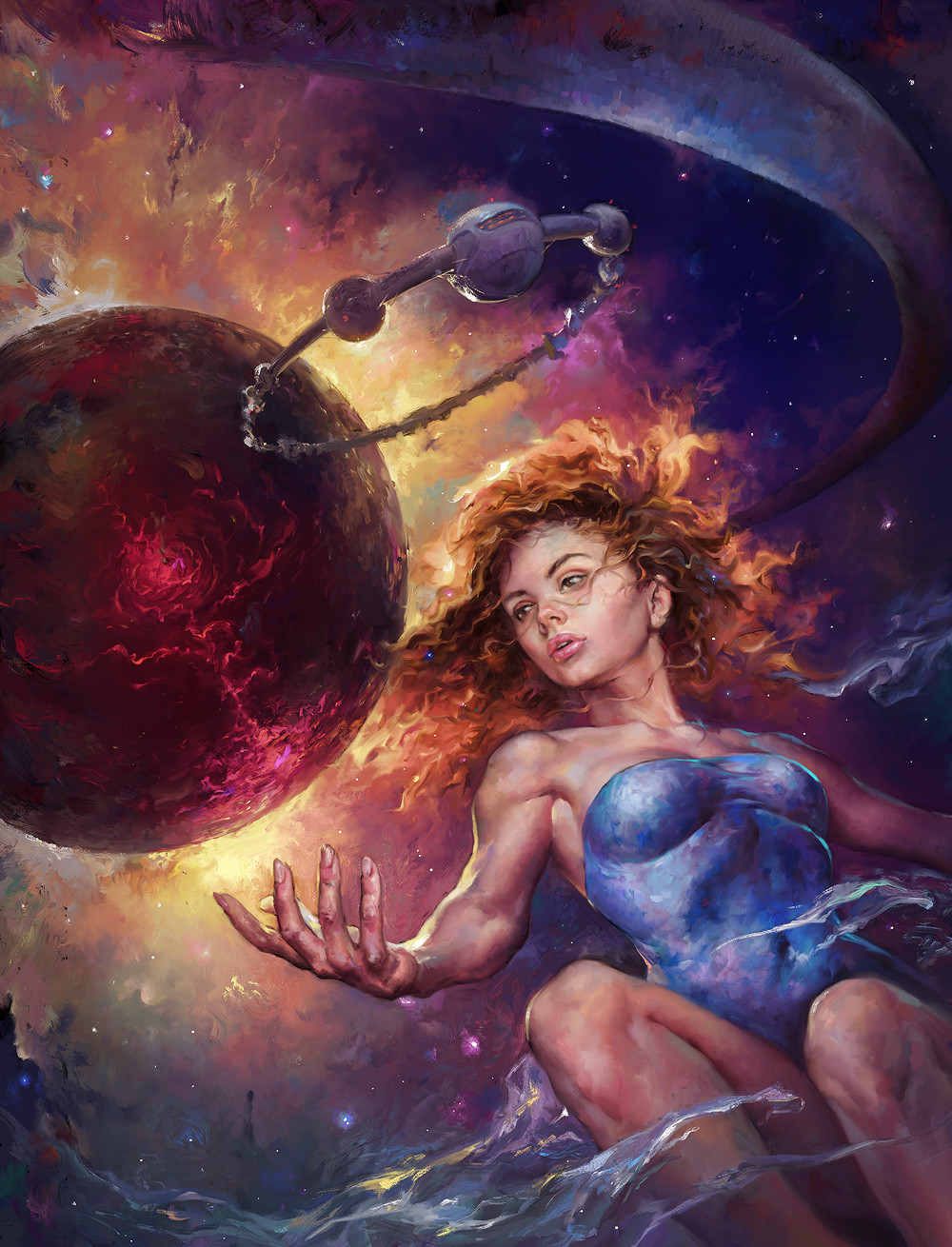 Painting Digital Art Eldar Zakirov Women Long Hair Space Redhead Planet Constellations 1000x1310
