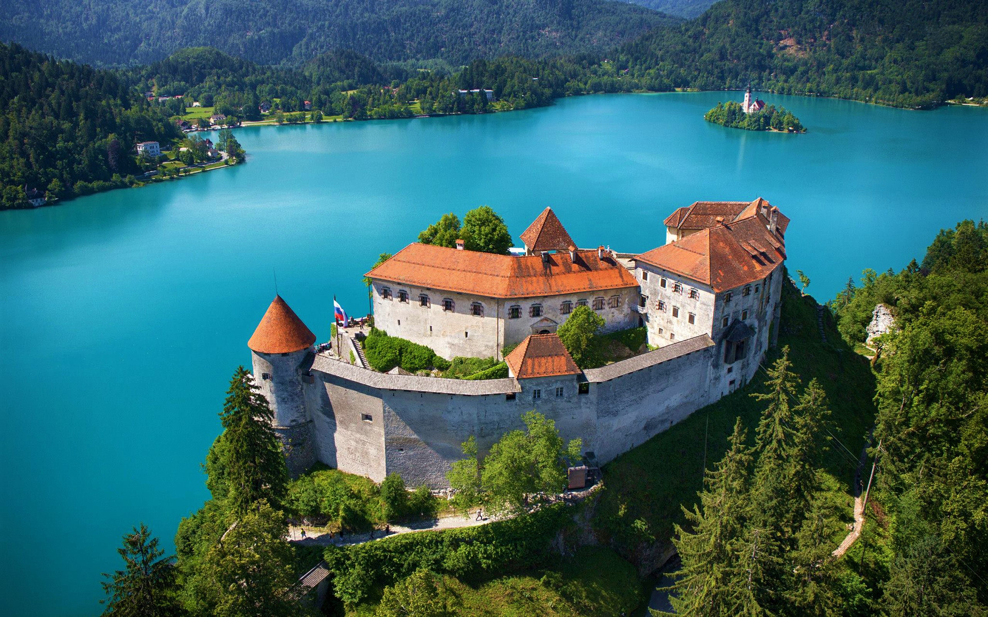 Nature Landscape Water Trees Lake Slovenia Castle Island Church Forest Ancient Hills Lake Bled 1920x1200