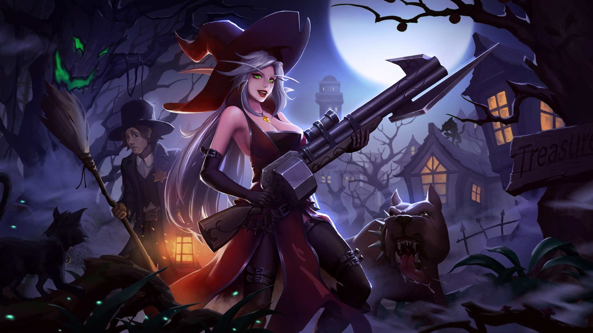 Witch Fantasy Art Fantasy Girl Witch Hat Witches Broom 1920x1080