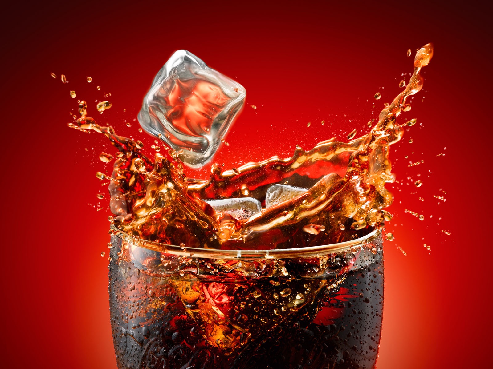 Coca Cola Ice Cubes Splashes Beverages Red Water Drops Drink 1600x1200