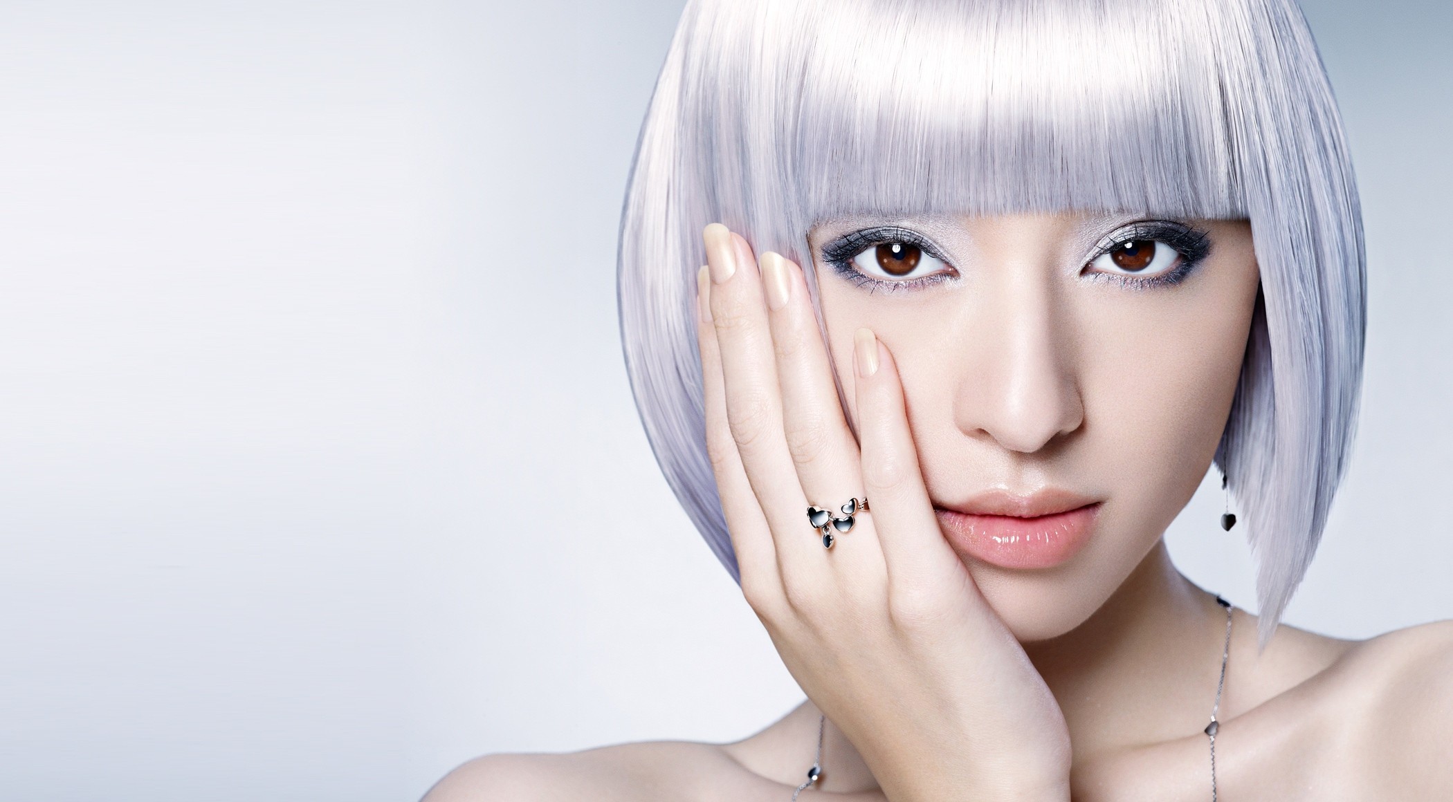 Women Asian Wigs Portrait Face Makeup Hands 2100x1160