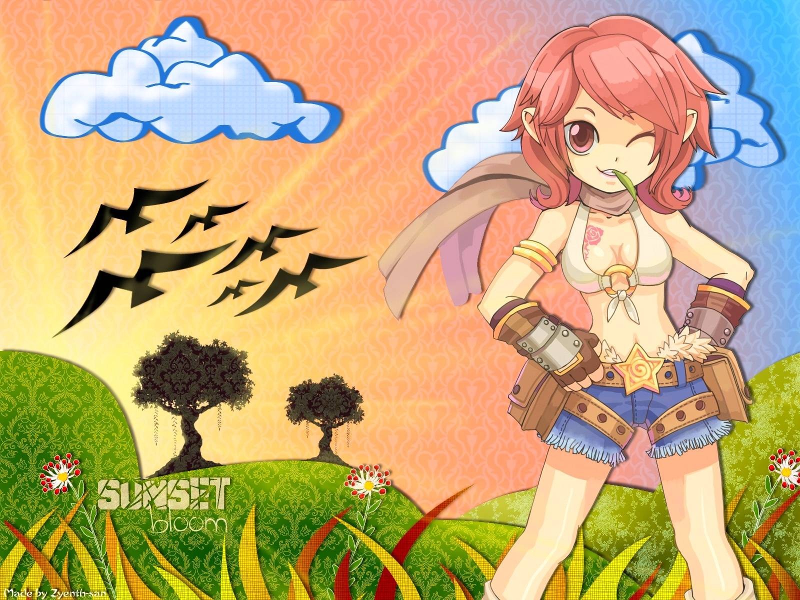 Ragnarok Online Blacksmith Anime Girls Redhead Clouds Flowers Colorful 1600x1200