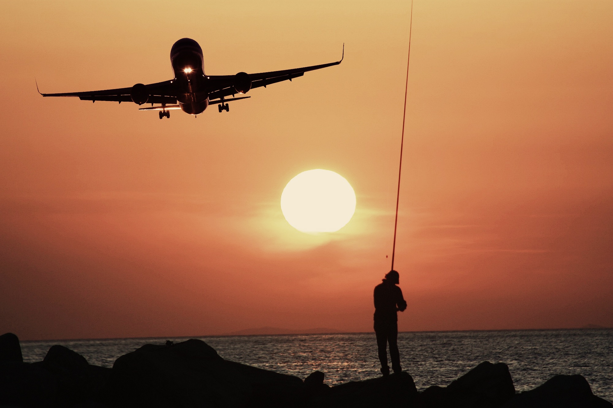 Fishing Sunset Man Aircraft Silhouette Evening Horizon Sport 2000x1333